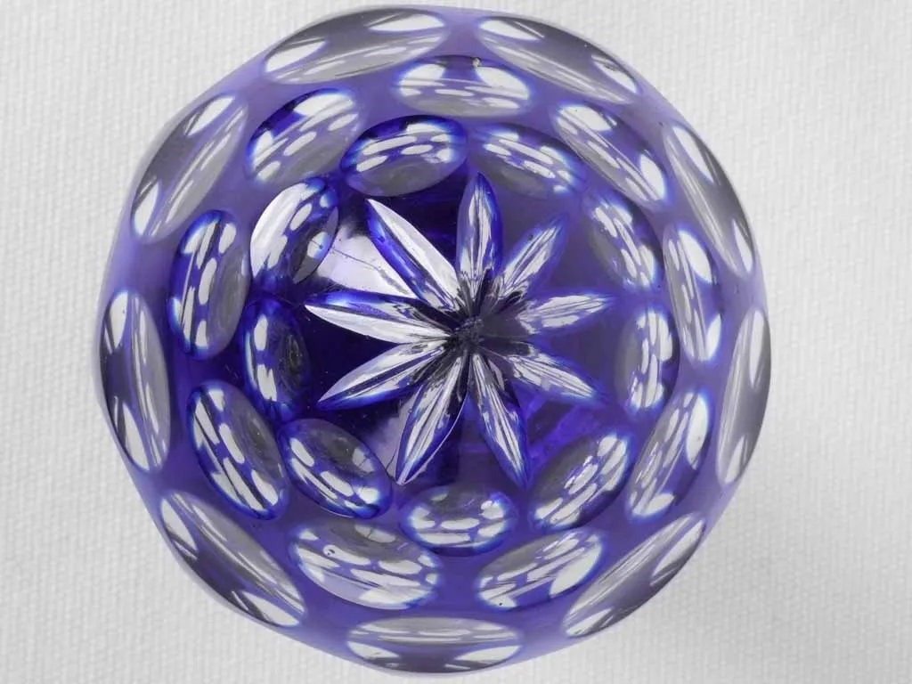19th century crystal newel cap - blue acorn 7"