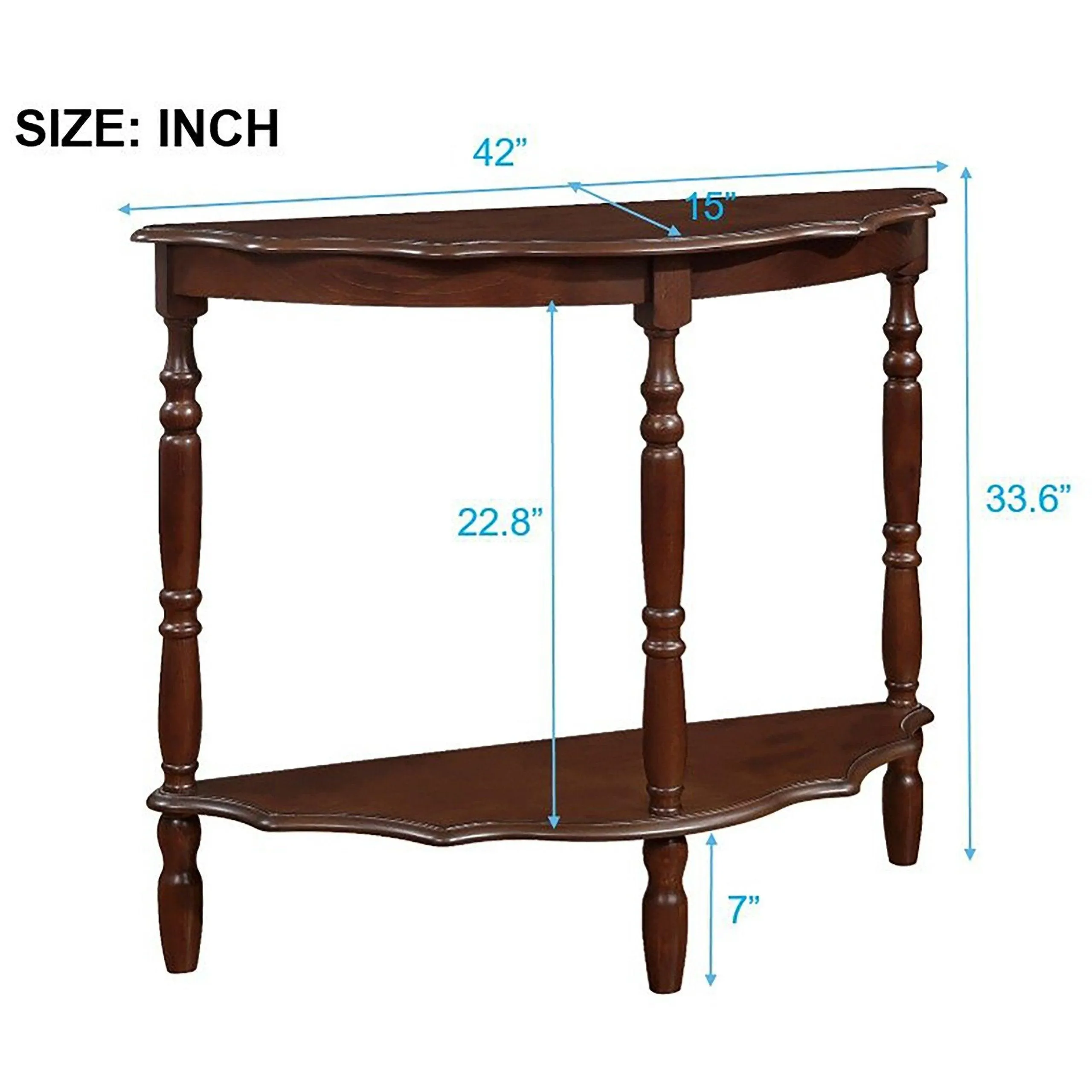 42'' Retro Half-Moon Console Table with Cloud Design Top, Open Shelf, Light Espresso