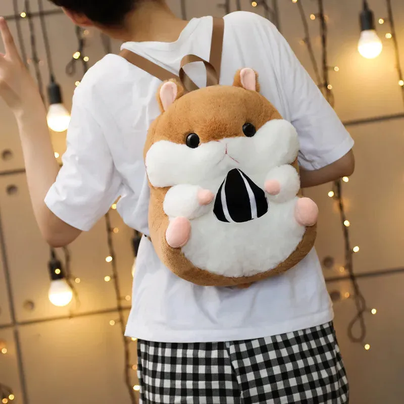 Adorable Kawaii Hamster Plush Backpack - Cute 35cm Shoulder Bag