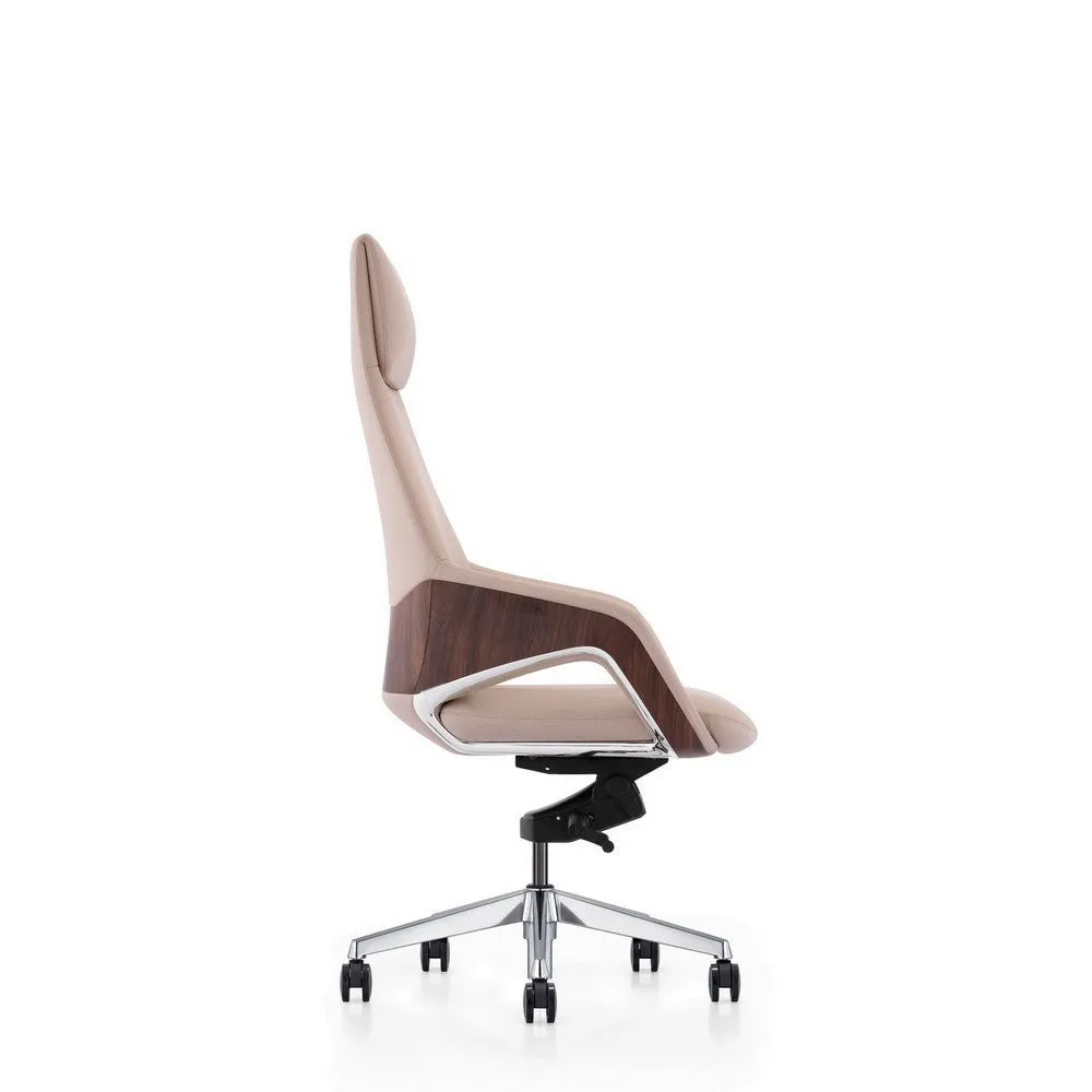 Akon Office Recliner Chair, Adjustable Height, Swivel, Lux Beige Leather By Casagear Home