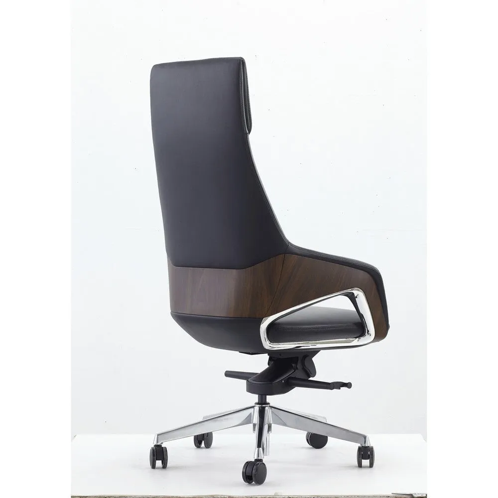 Akon Office Recliner Chair, Adjustable Height,Swivel, Lux Black Leather By Casagear Home