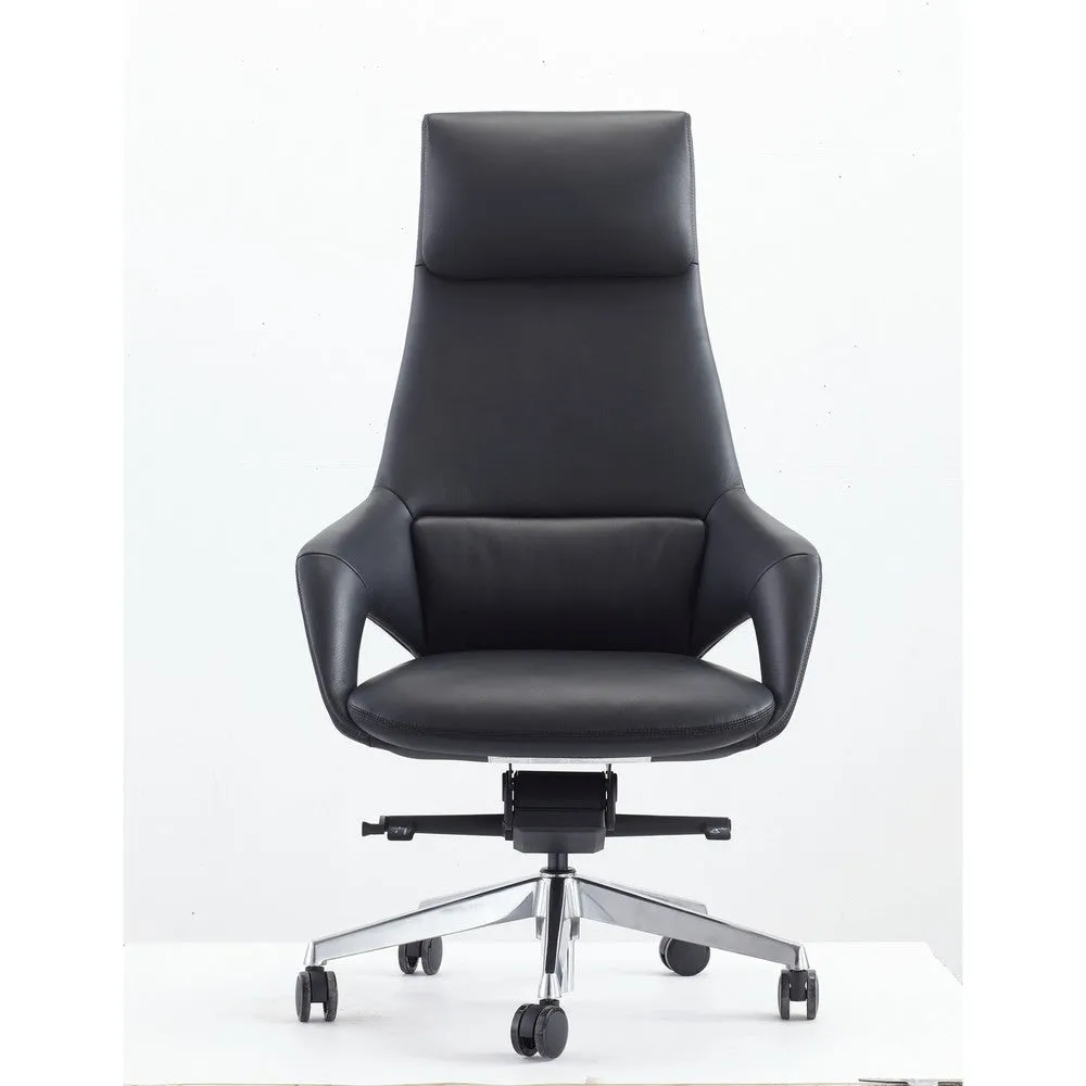 Akon Office Recliner Chair, Adjustable Height,Swivel, Lux Black Leather By Casagear Home