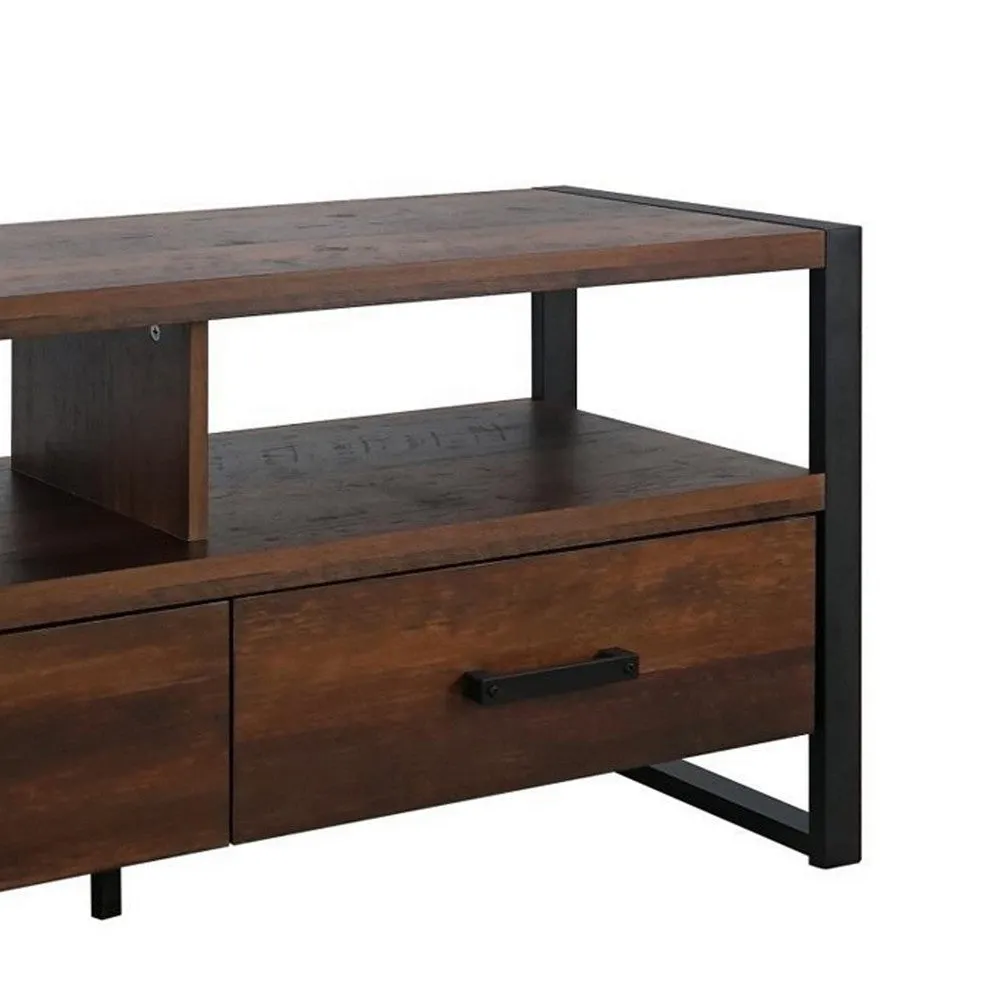 Anny 47 Inch TV Media Entertainment Center, 2 Drawers, Black, Dark Brown By Casagear Home
