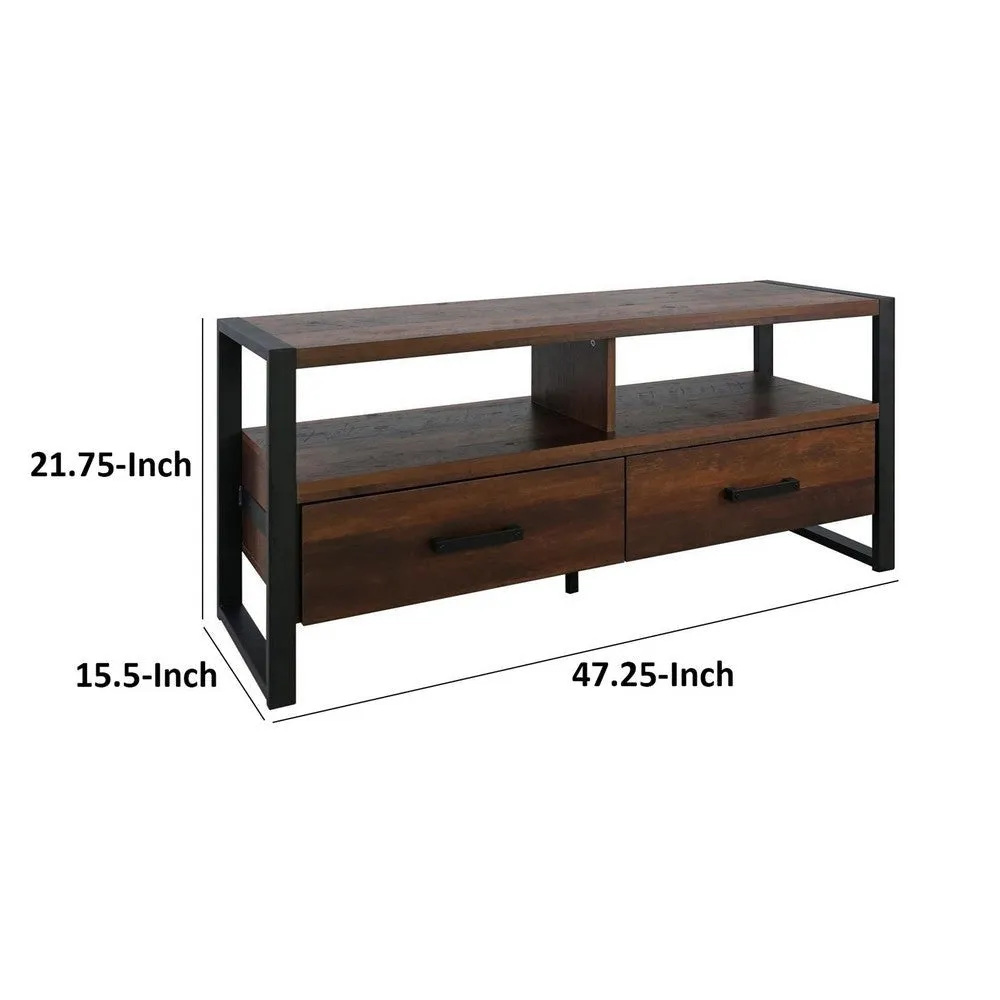 Anny 47 Inch TV Media Entertainment Center, 2 Drawers, Black, Dark Brown By Casagear Home