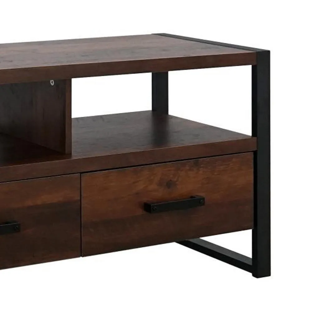 Anny 60 Inch TV Media Entertainment Center, 3 Drawers, Black, Dark Brown By Casagear Home
