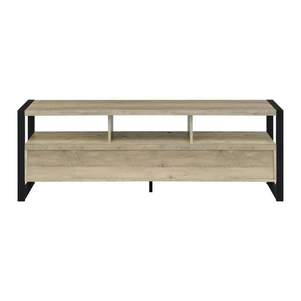 Anny 60 Inch TV Media Entertainment Center, 3 Drawers, Black, Rustic Brown By Casagear Home