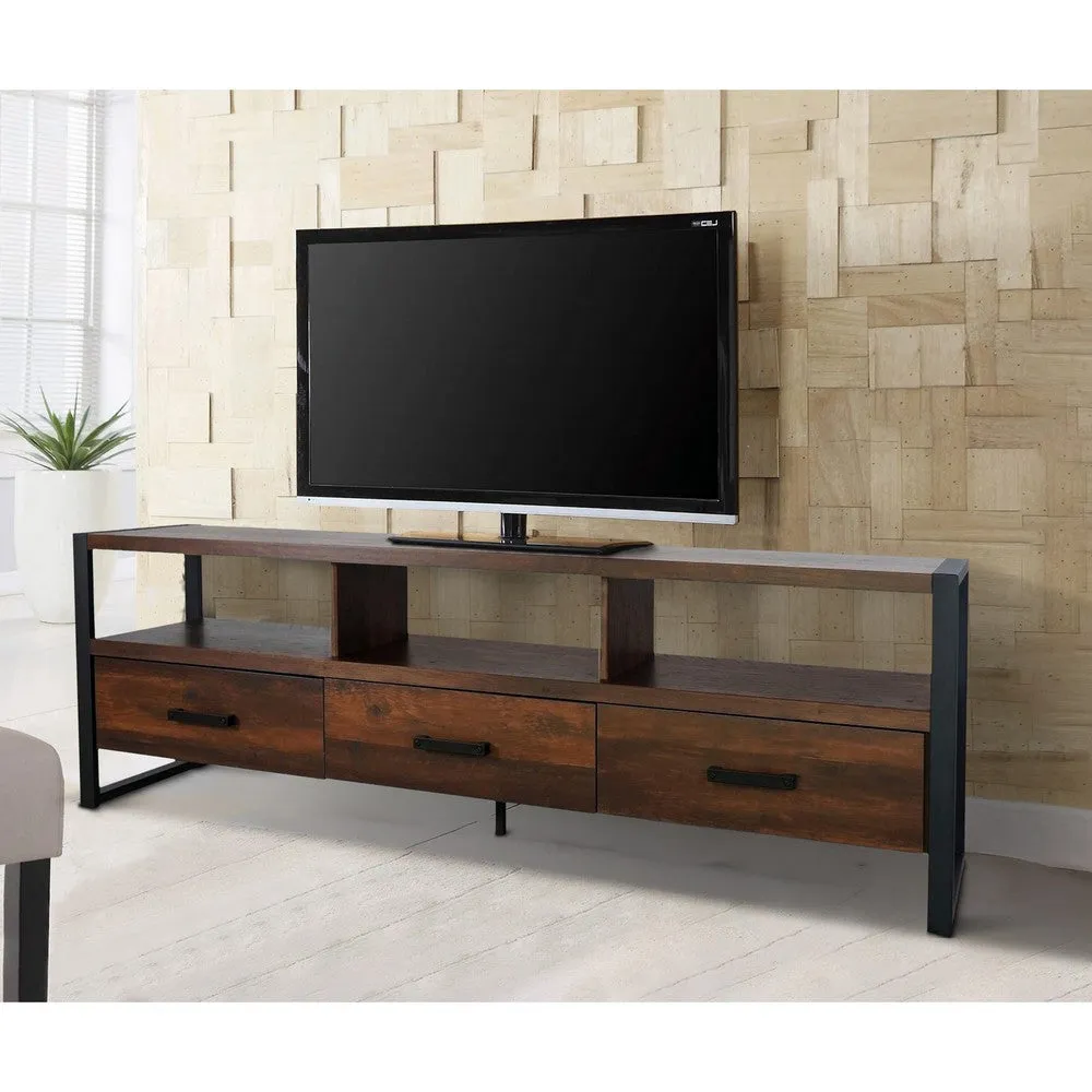 Anny 71 Inch TV Media Entertainment Center, 3 Drawers, Black, Dark Brown By Casagear Home