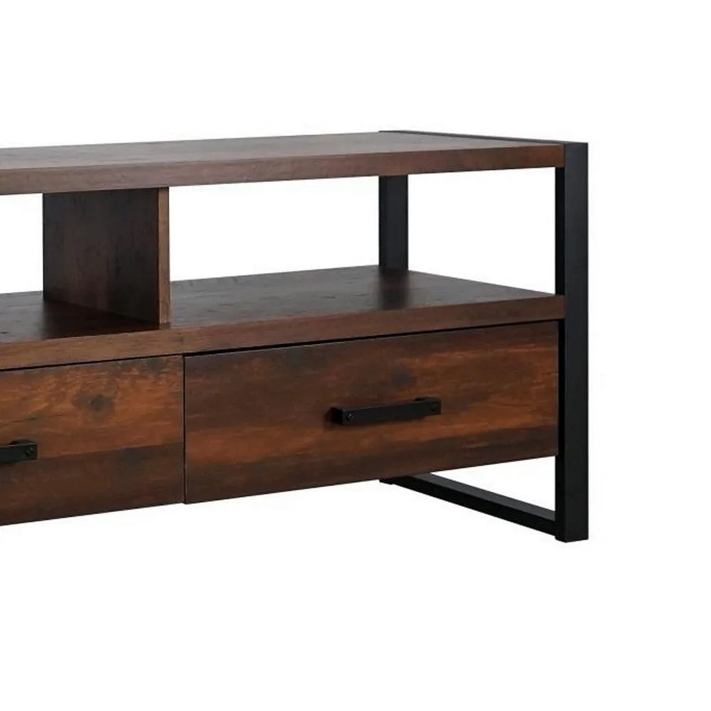 Anny 71 Inch TV Media Entertainment Center, 3 Drawers, Black, Dark Brown By Casagear Home