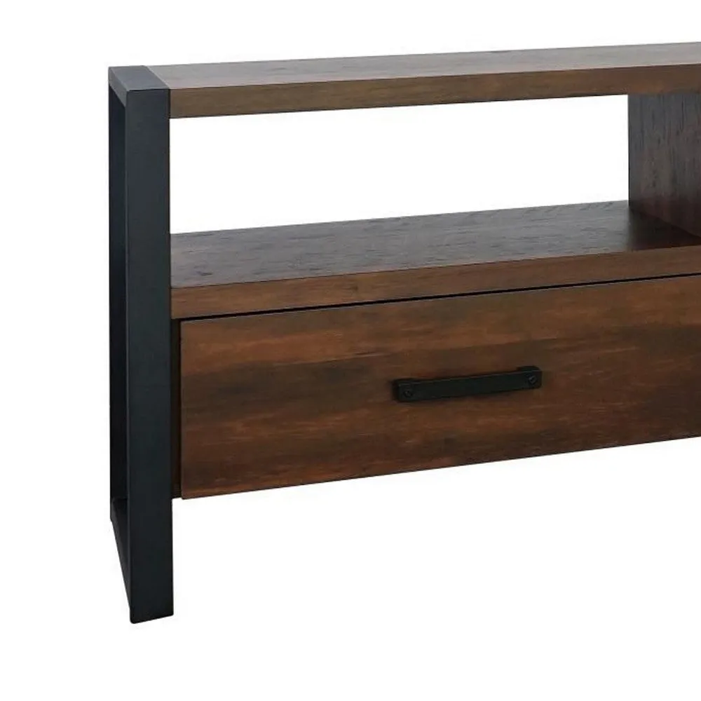 Anny 71 Inch TV Media Entertainment Center, 3 Drawers, Black, Dark Brown By Casagear Home