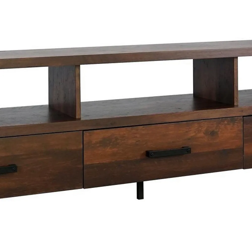 Anny 71 Inch TV Media Entertainment Center, 3 Drawers, Black, Dark Brown By Casagear Home