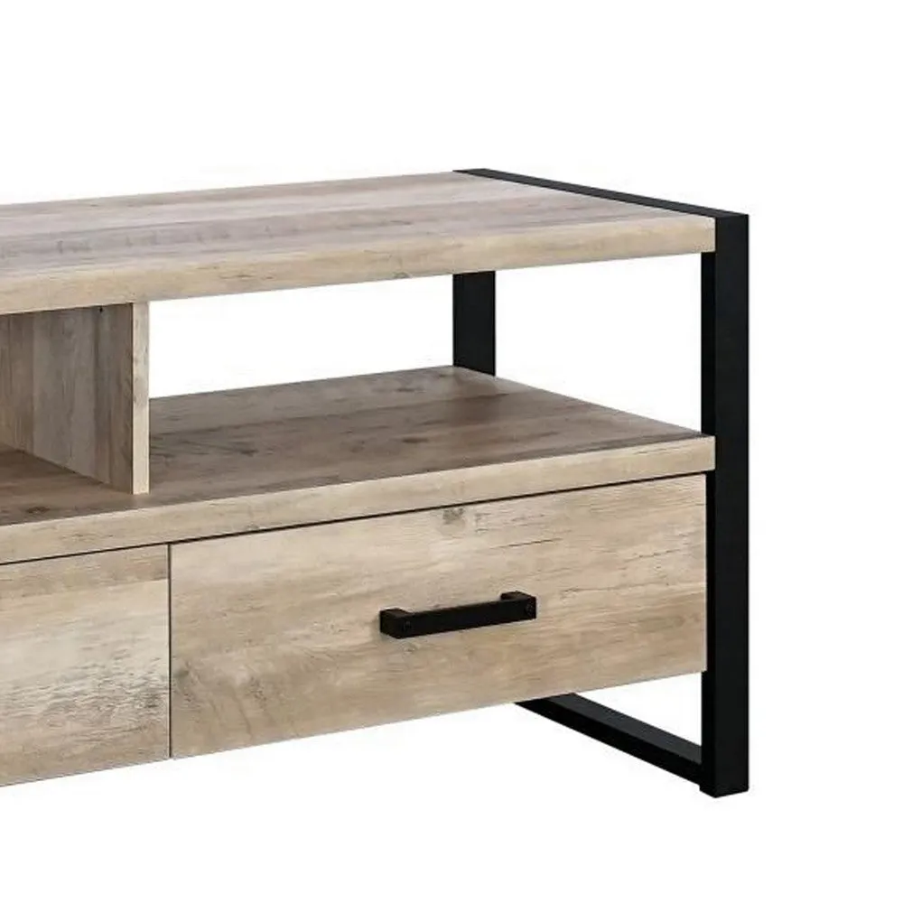 Anny 71 Inch TV Media Entertainment Center, 3 Drawers, Black, Rustic Brown By Casagear Home