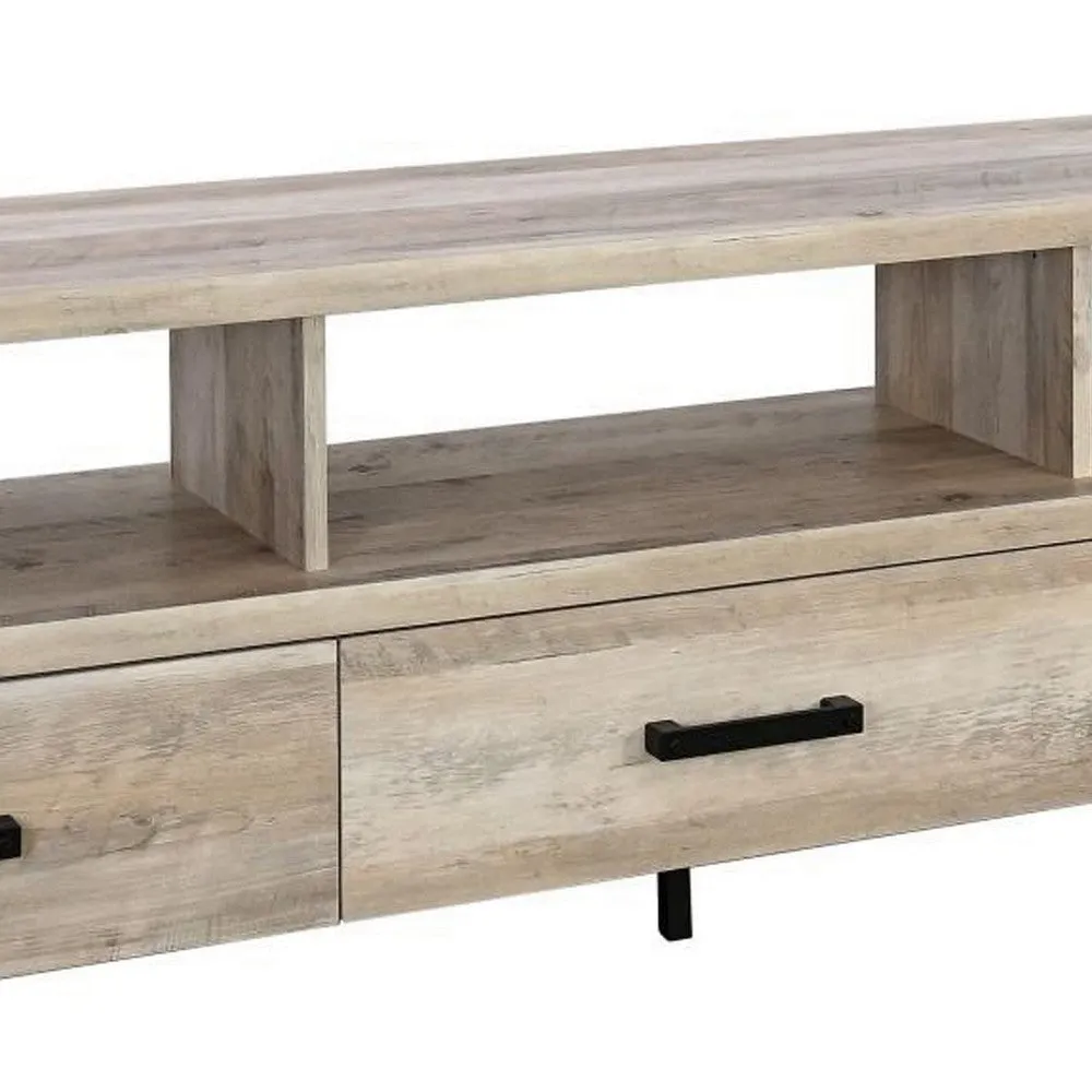 Anny 71 Inch TV Media Entertainment Center, 3 Drawers, Black, Rustic Brown By Casagear Home
