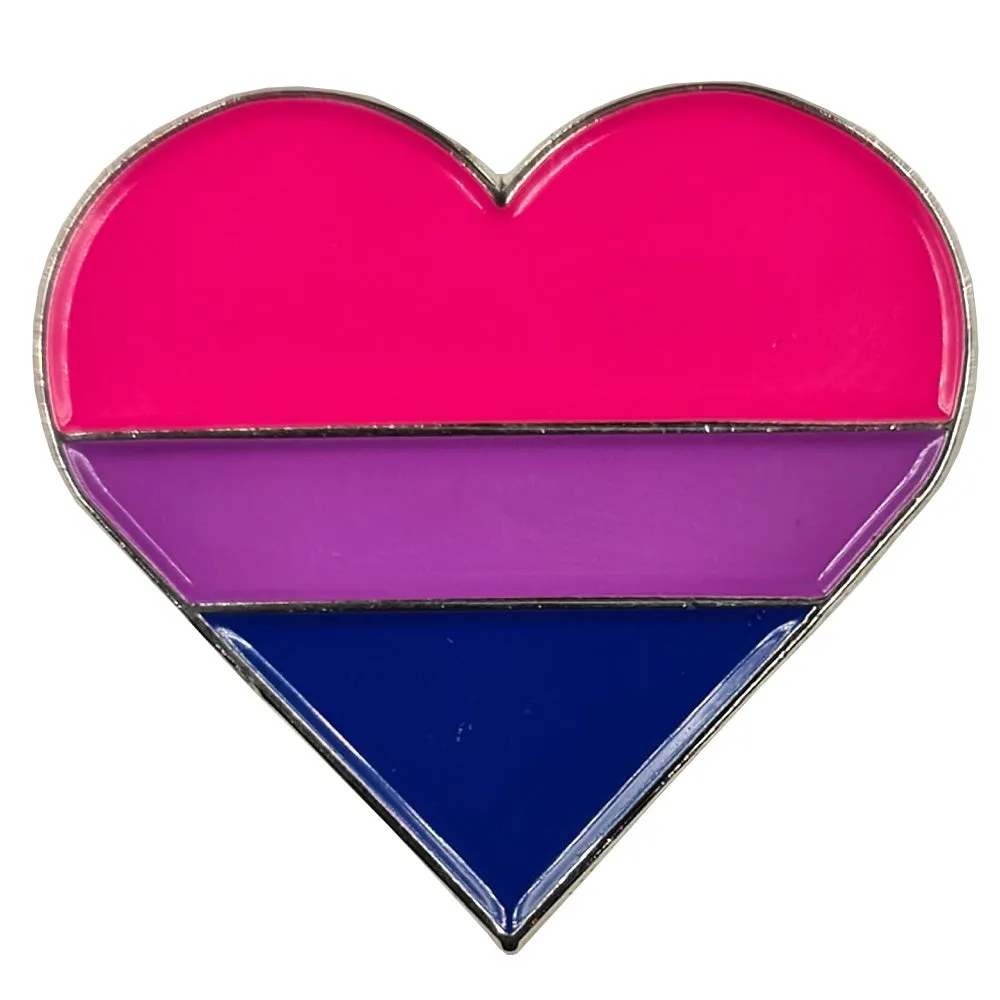 Bisexual Flag Silver Metal Heart Lapel Pin Badge