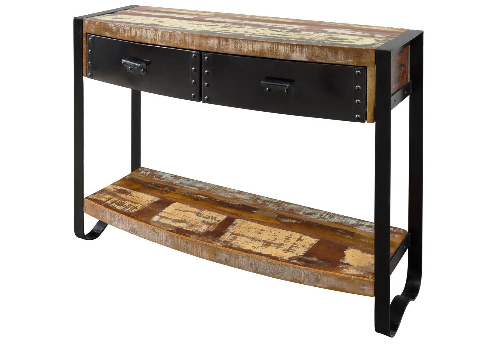 Console table reclaimed wood 105x35x80 multicolored lacquered