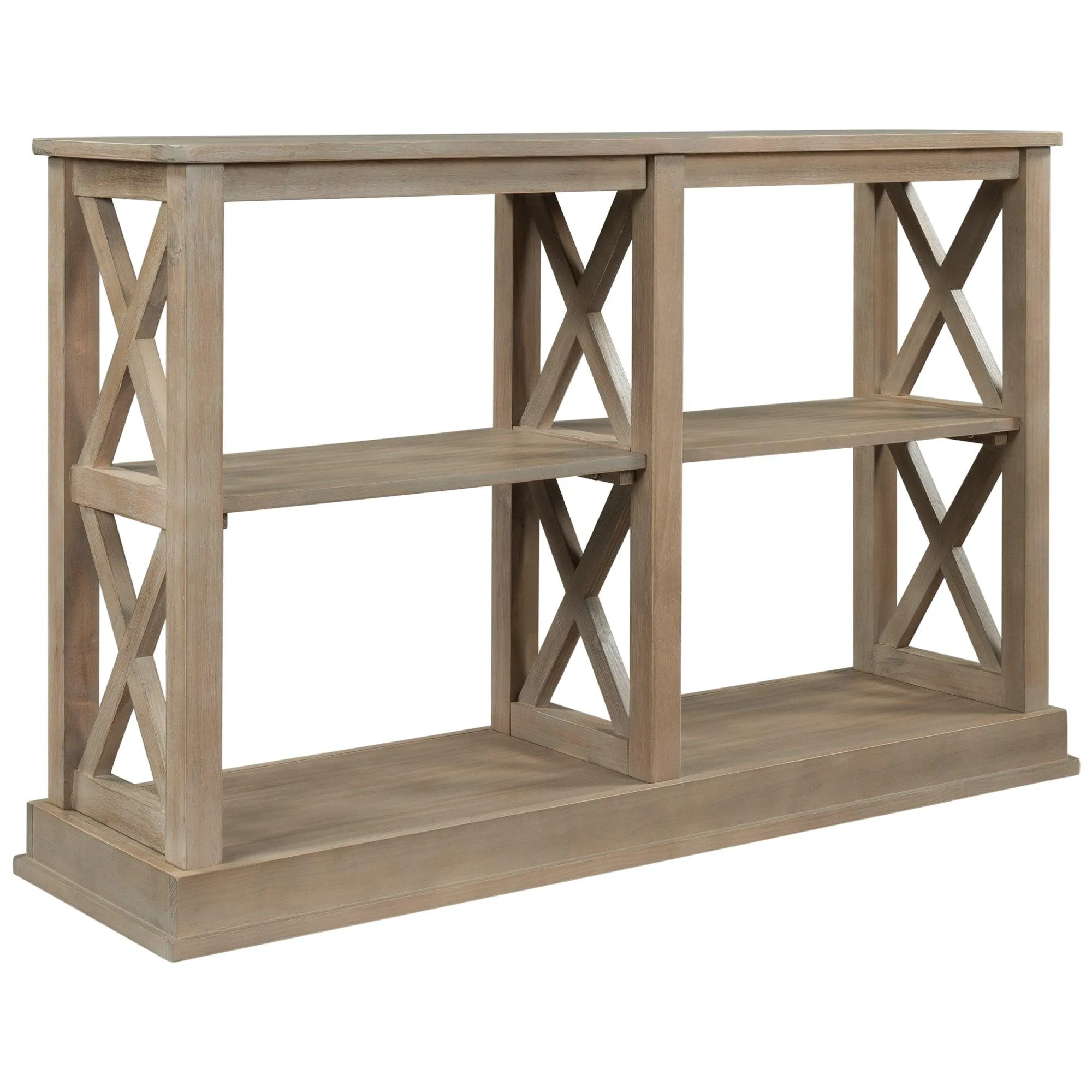 Console Table with 3-Tier Storage and “X” Legs, White Wash