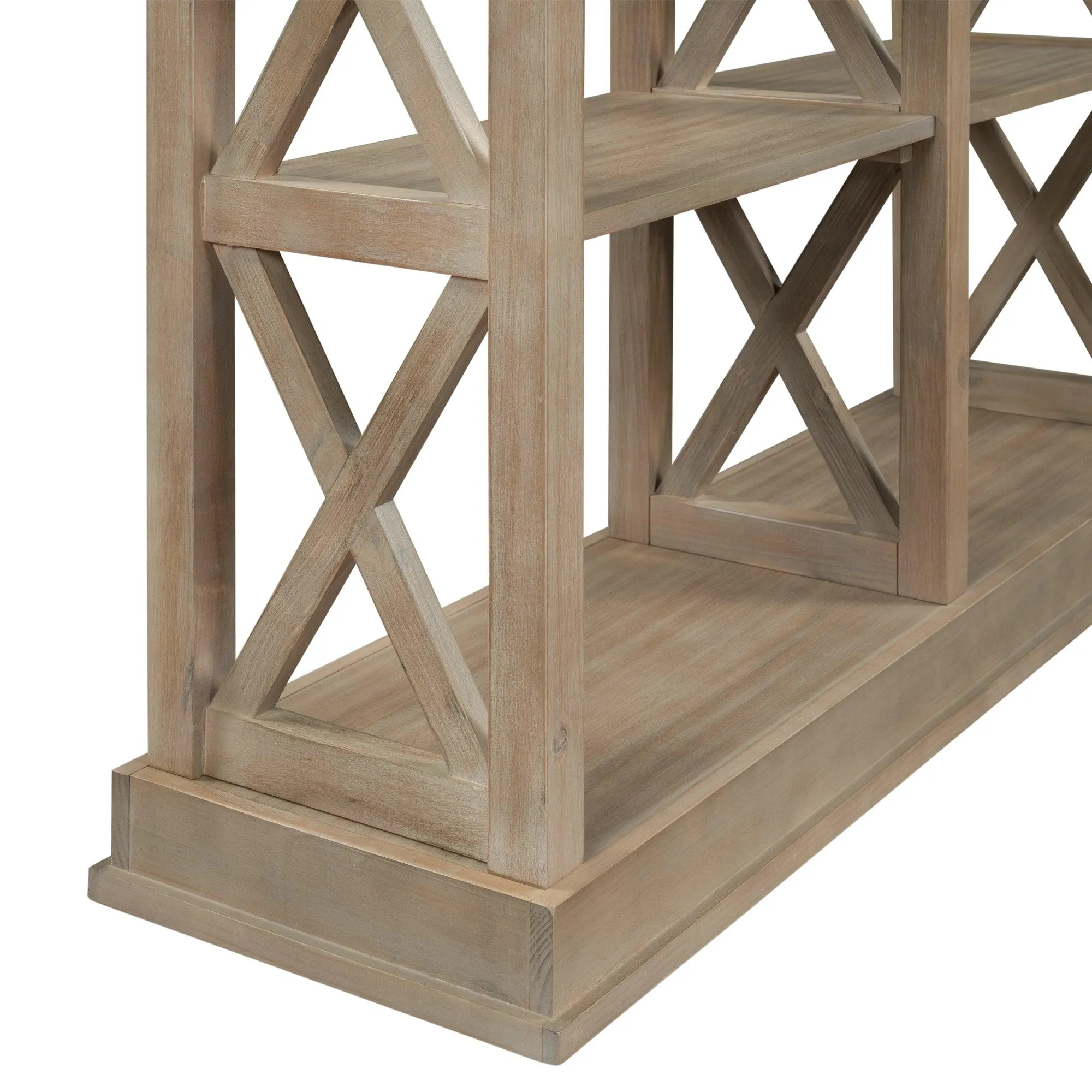 Console Table with 3-Tier Storage and “X” Legs, White Wash