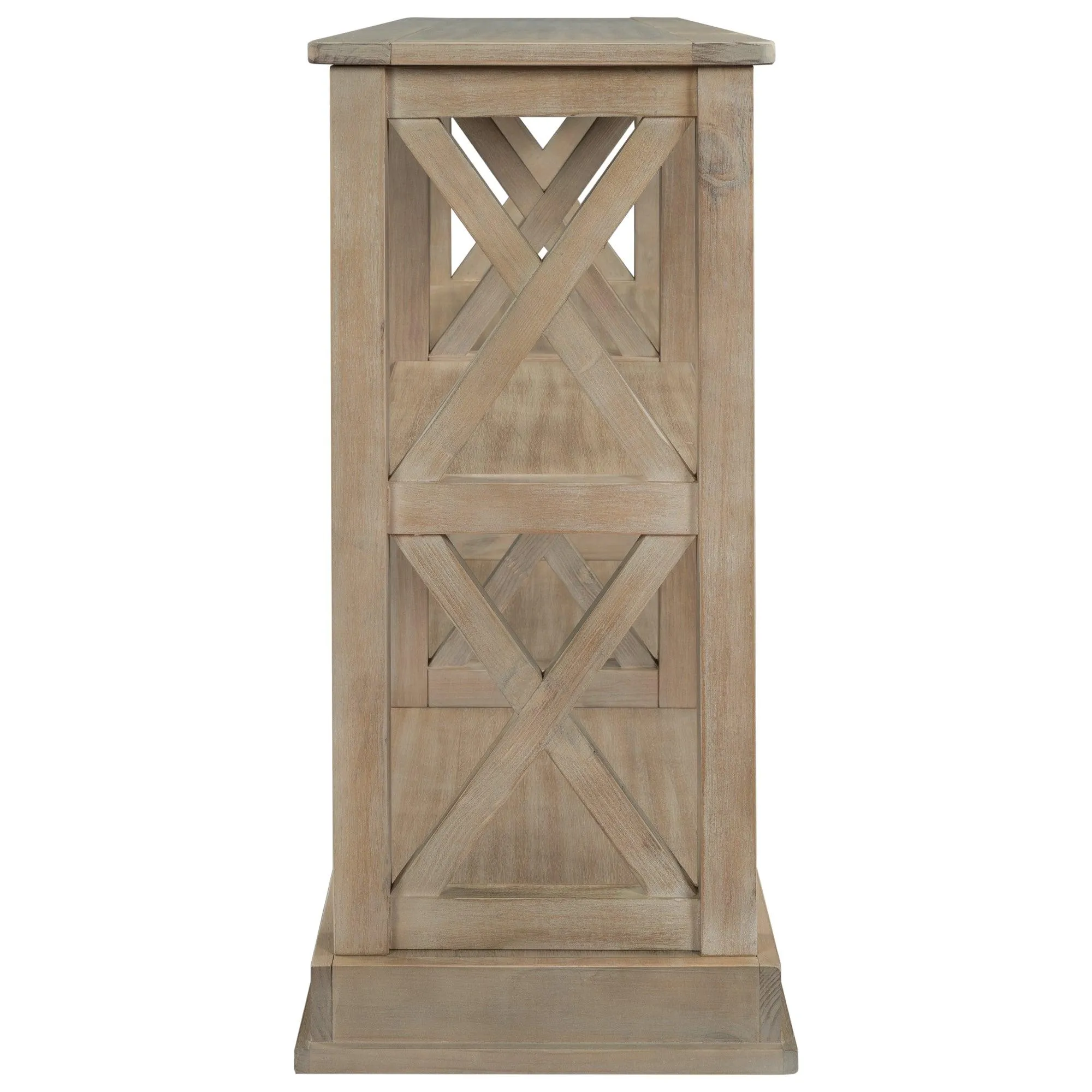 Console Table with 3-Tier Storage and “X” Legs, White Wash