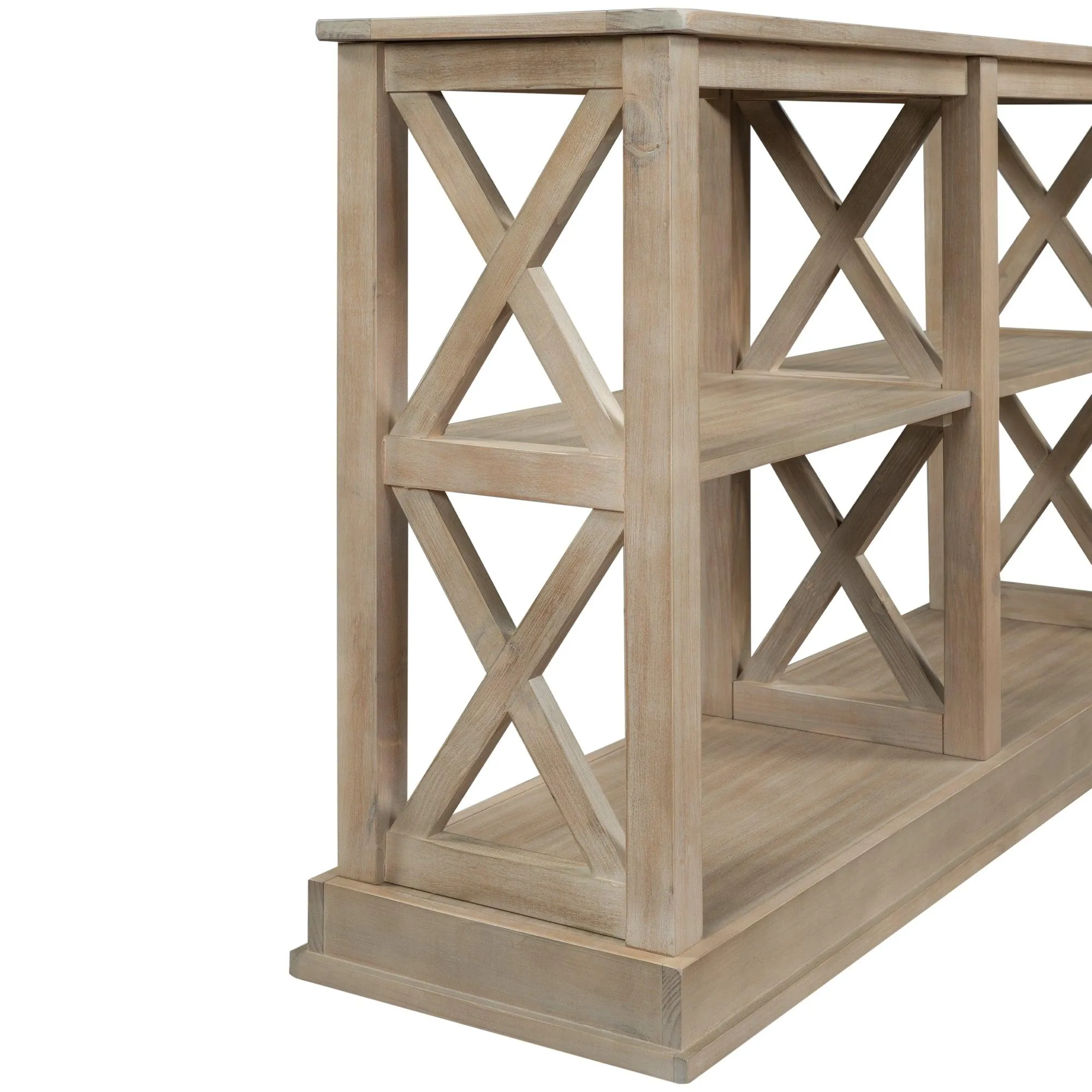 Console Table with 3-Tier Storage and “X” Legs, White Wash