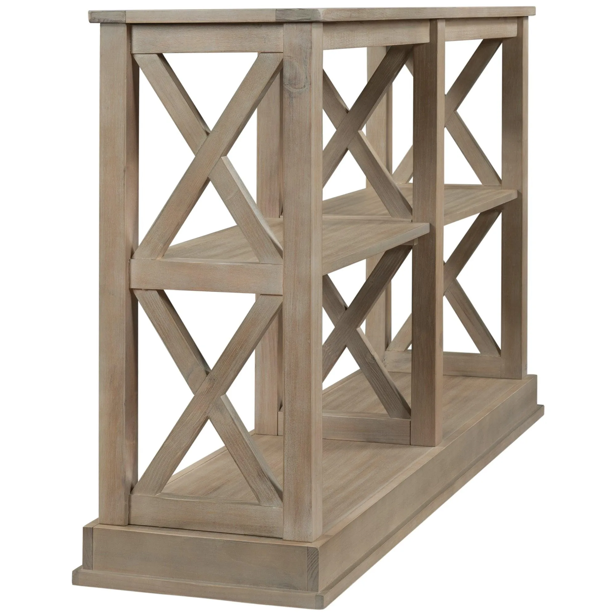 Console Table with 3-Tier Storage and “X” Legs, White Wash