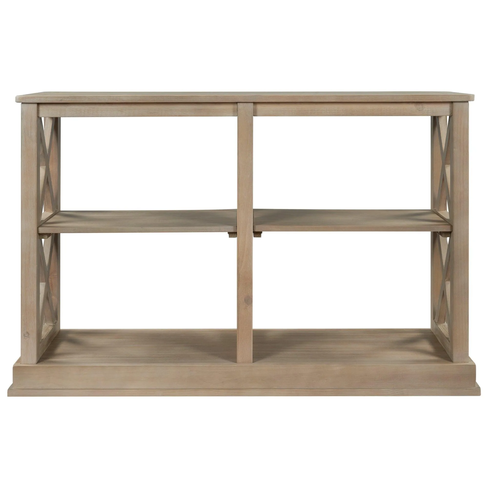 Console Table with 3-Tier Storage and “X” Legs, White Wash