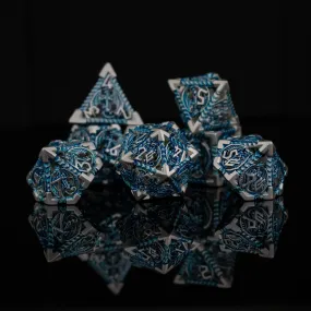 Dragonguard Hollow Metal Dice Set - Azure and Silver