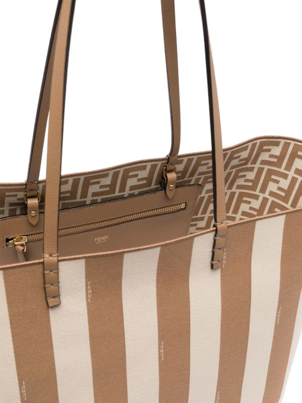 FENDI Reversible Roll Large Shopper in Striped Fabric