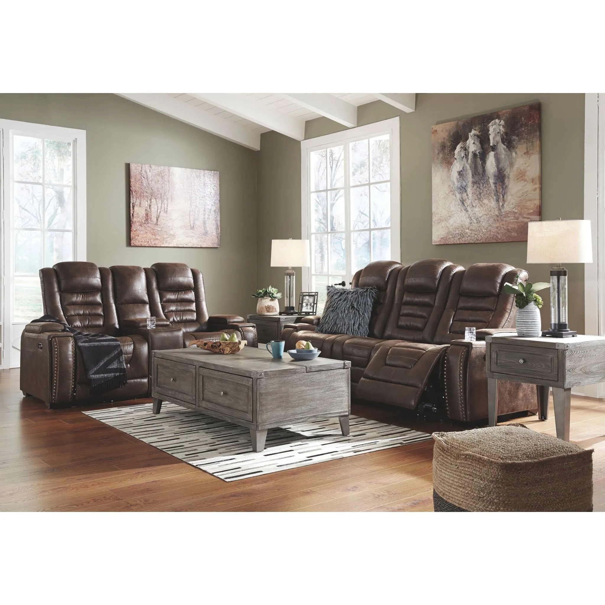 Game Zone Power Reclining Loveseat with Console and Adj Head