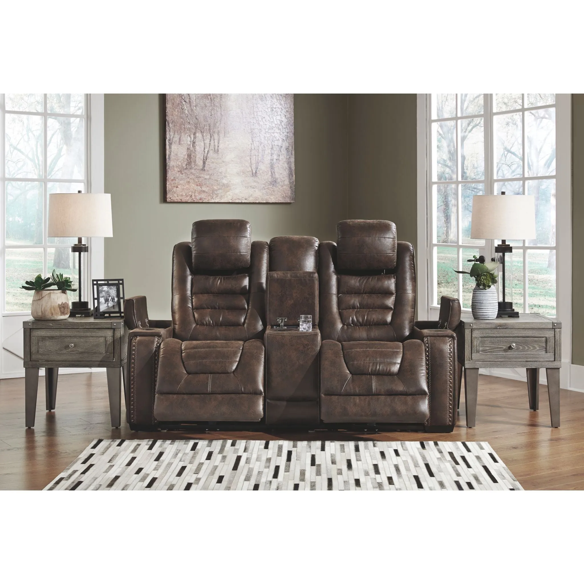 Game Zone Power Reclining Loveseat with Console and Adj Head