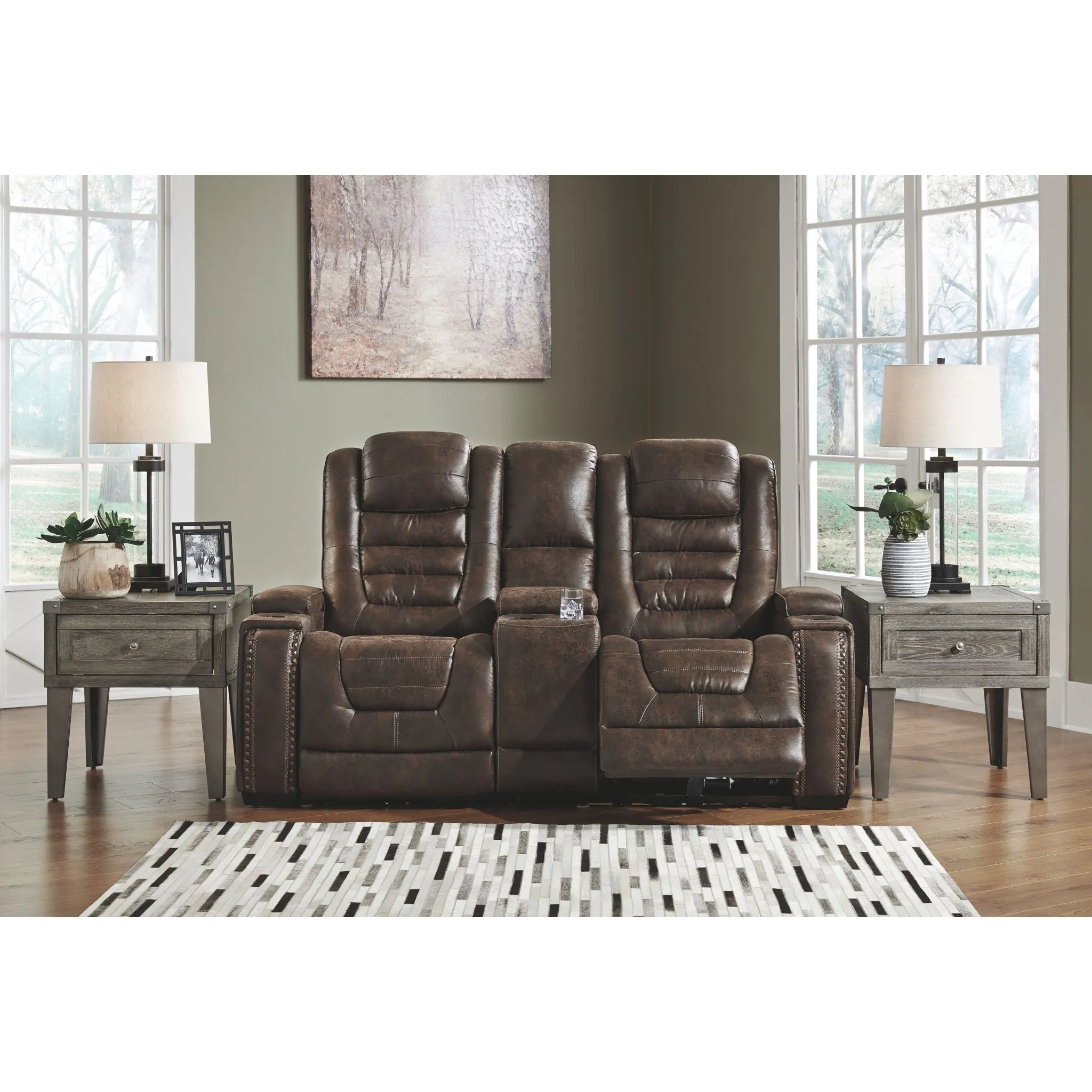 Game Zone Power Reclining Loveseat with Console and Adj Head