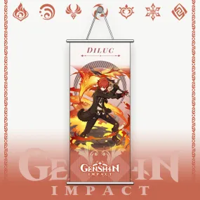 Genshin Impact Diluc Gaming Anime Wall Hanging Scroll (70 x 25 Cms)