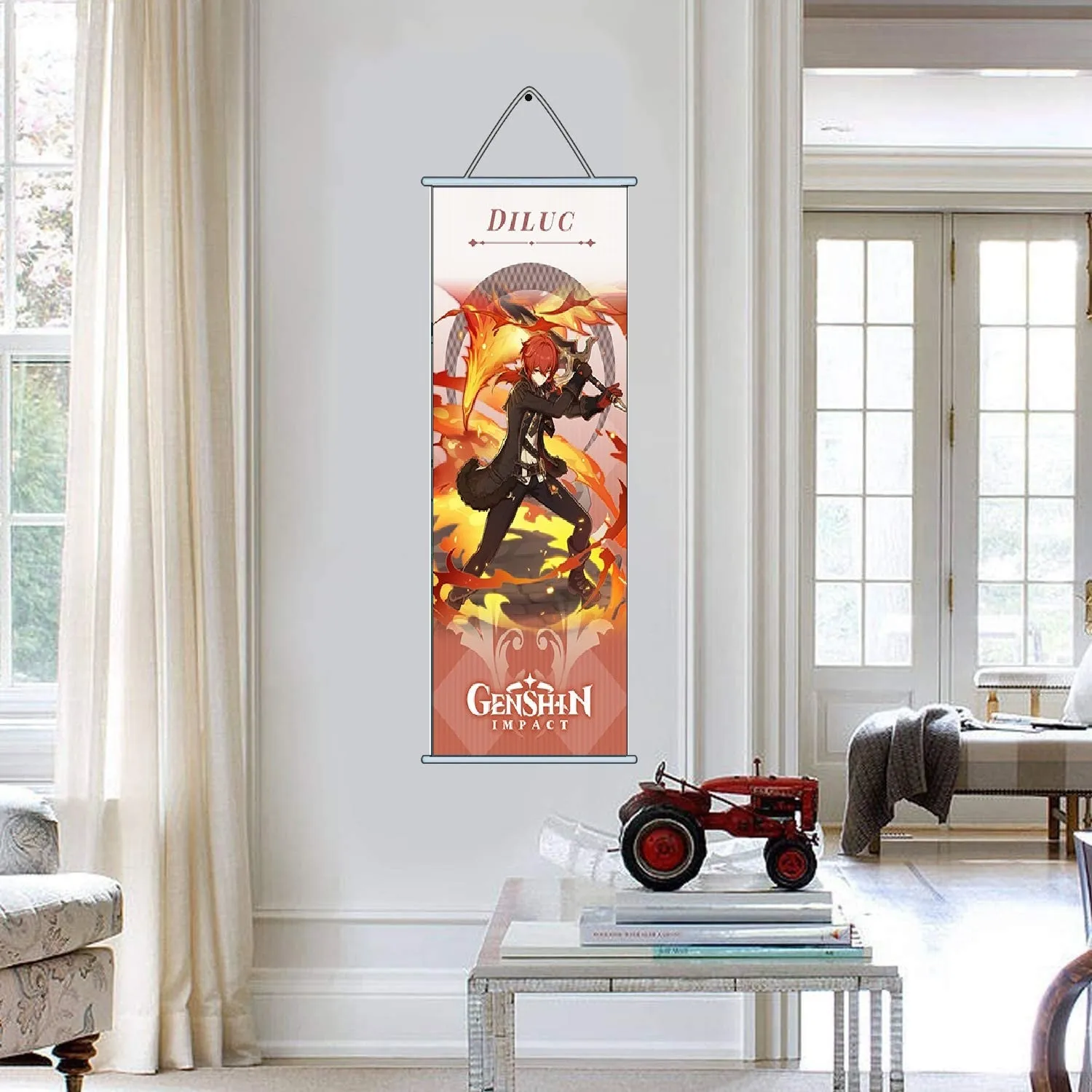 Genshin Impact Diluc Gaming Anime Wall Hanging Scroll (70 x 25 Cms)