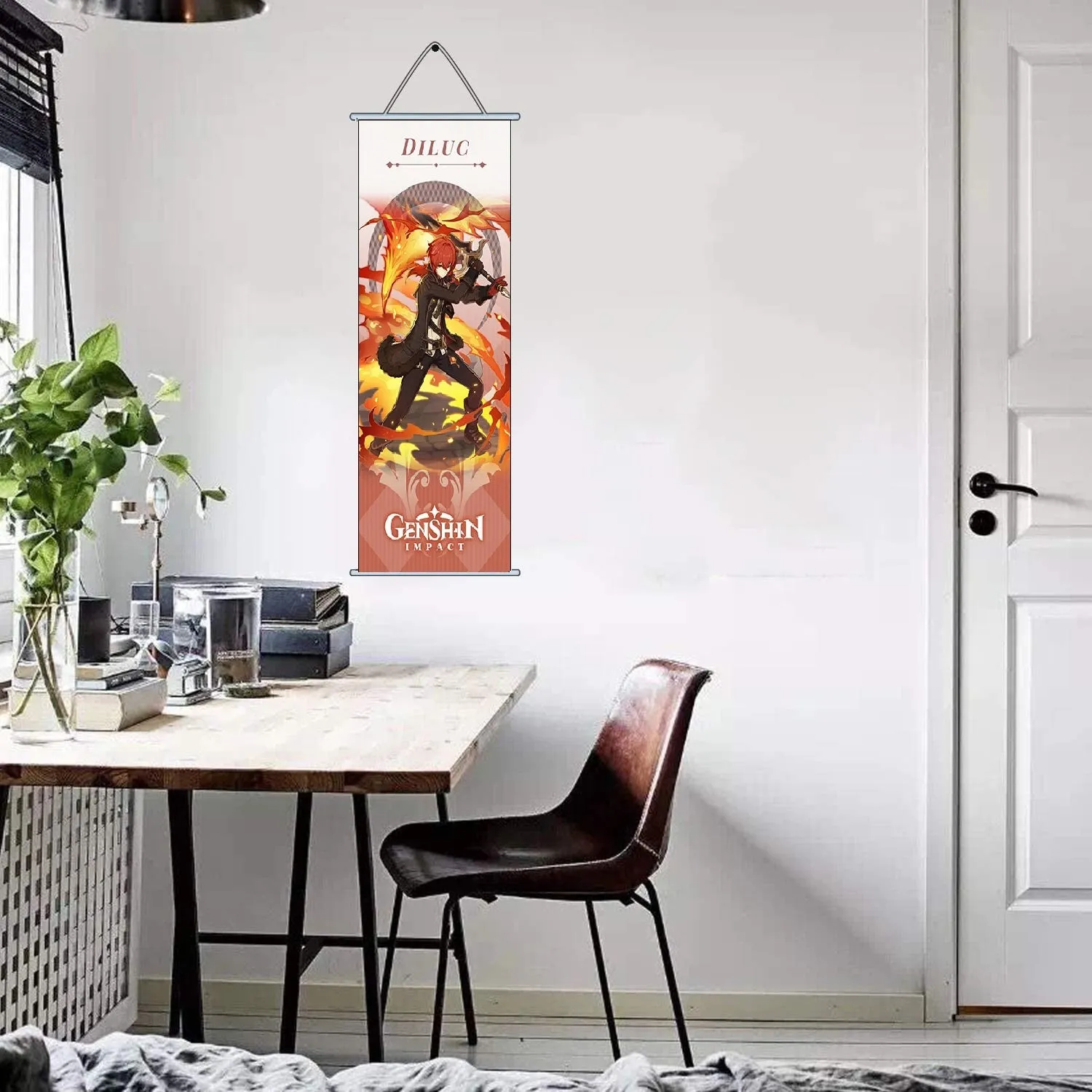 Genshin Impact Diluc Gaming Anime Wall Hanging Scroll (70 x 25 Cms)
