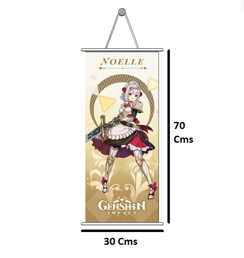 Genshin Impact Noelle Gaming Anime Wall Hanging Scroll | 70 x 25 Cms |