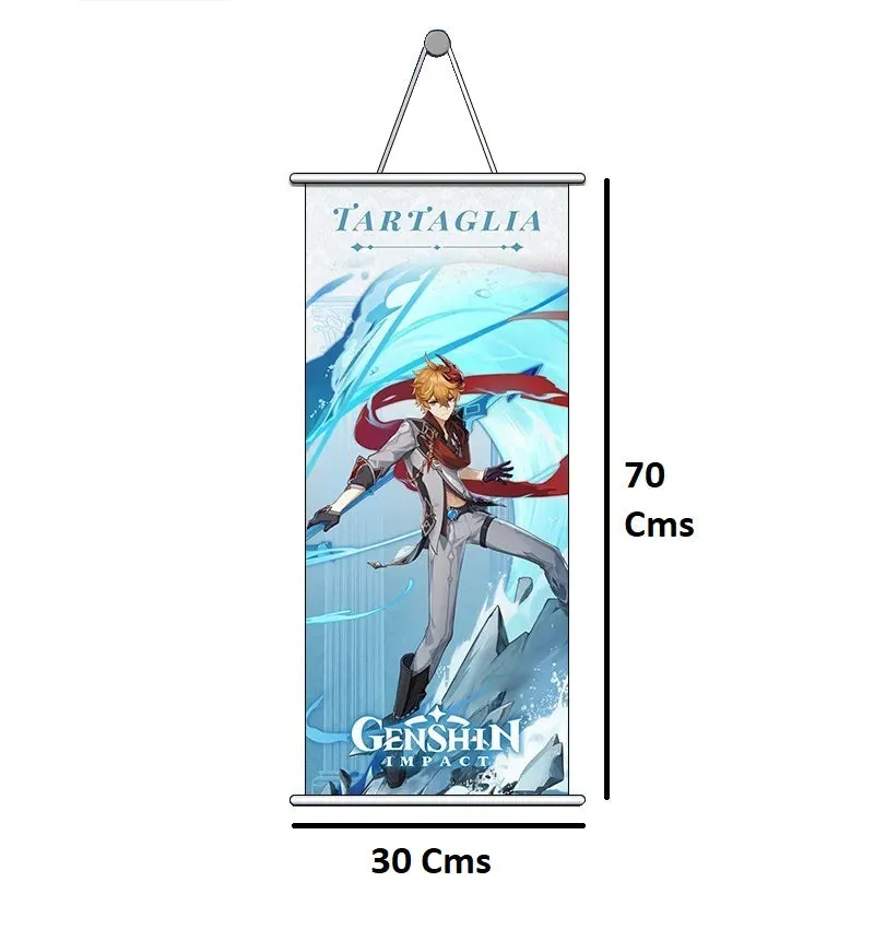 Genshin Impact Tartaglia Gaming Anime Wall Hanging Scroll | 70 x 25 Cms |