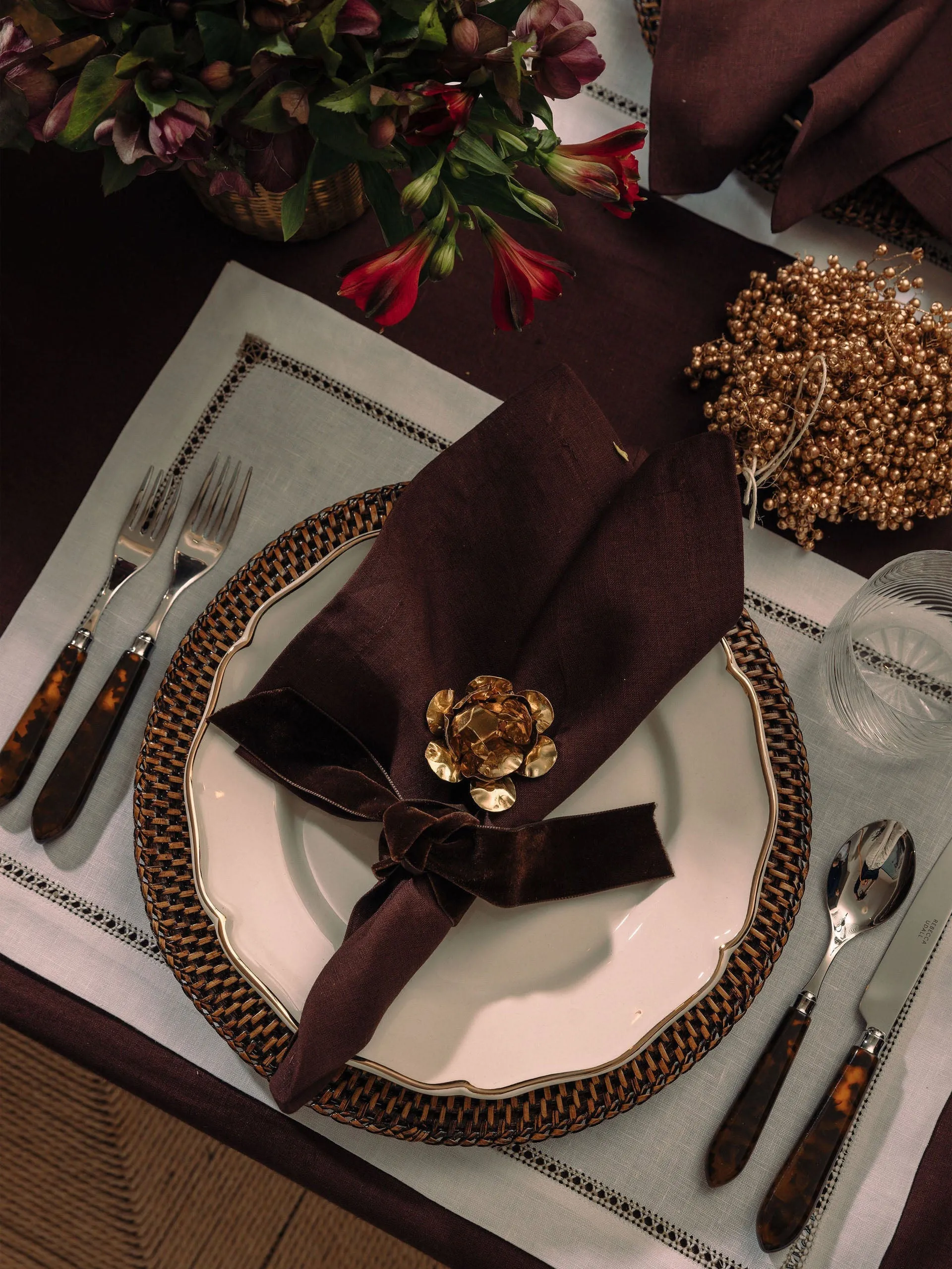 Georgiana ladderstitch linen placemat, nougat