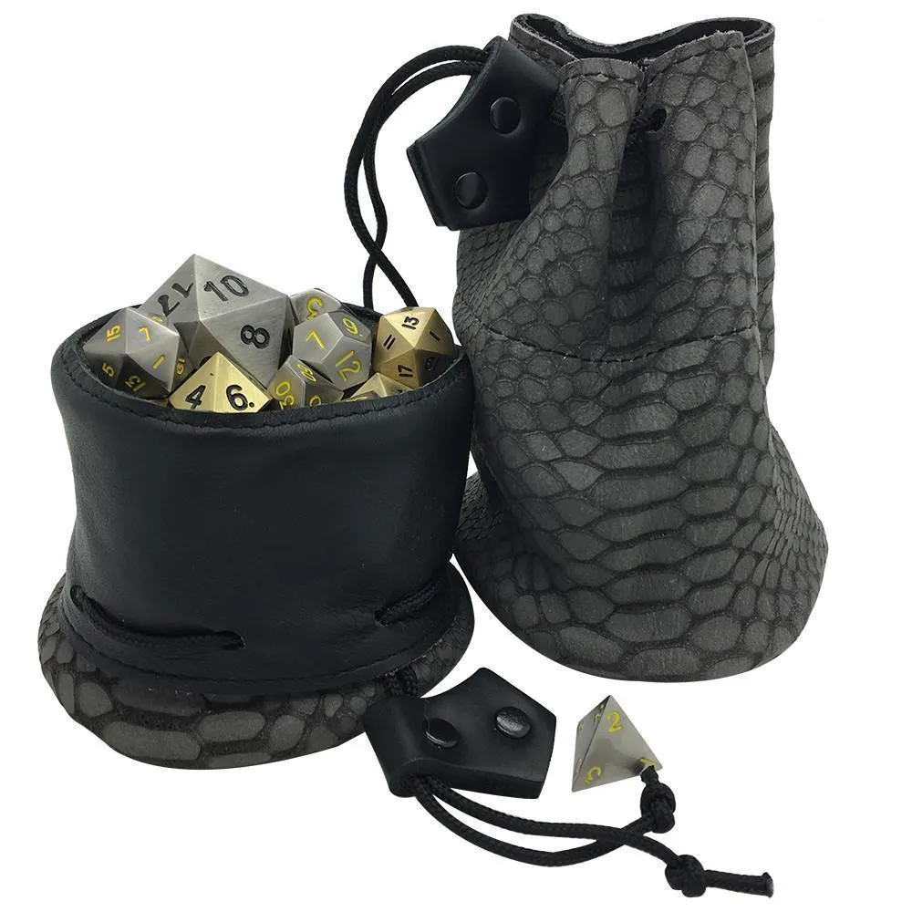 Gray and Black Cobra Scale Leather Dice Bag / Dice Cup Transformer