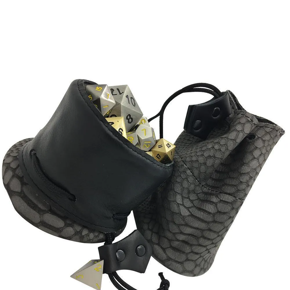 Gray and Black Cobra Scale Leather Dice Bag / Dice Cup Transformer