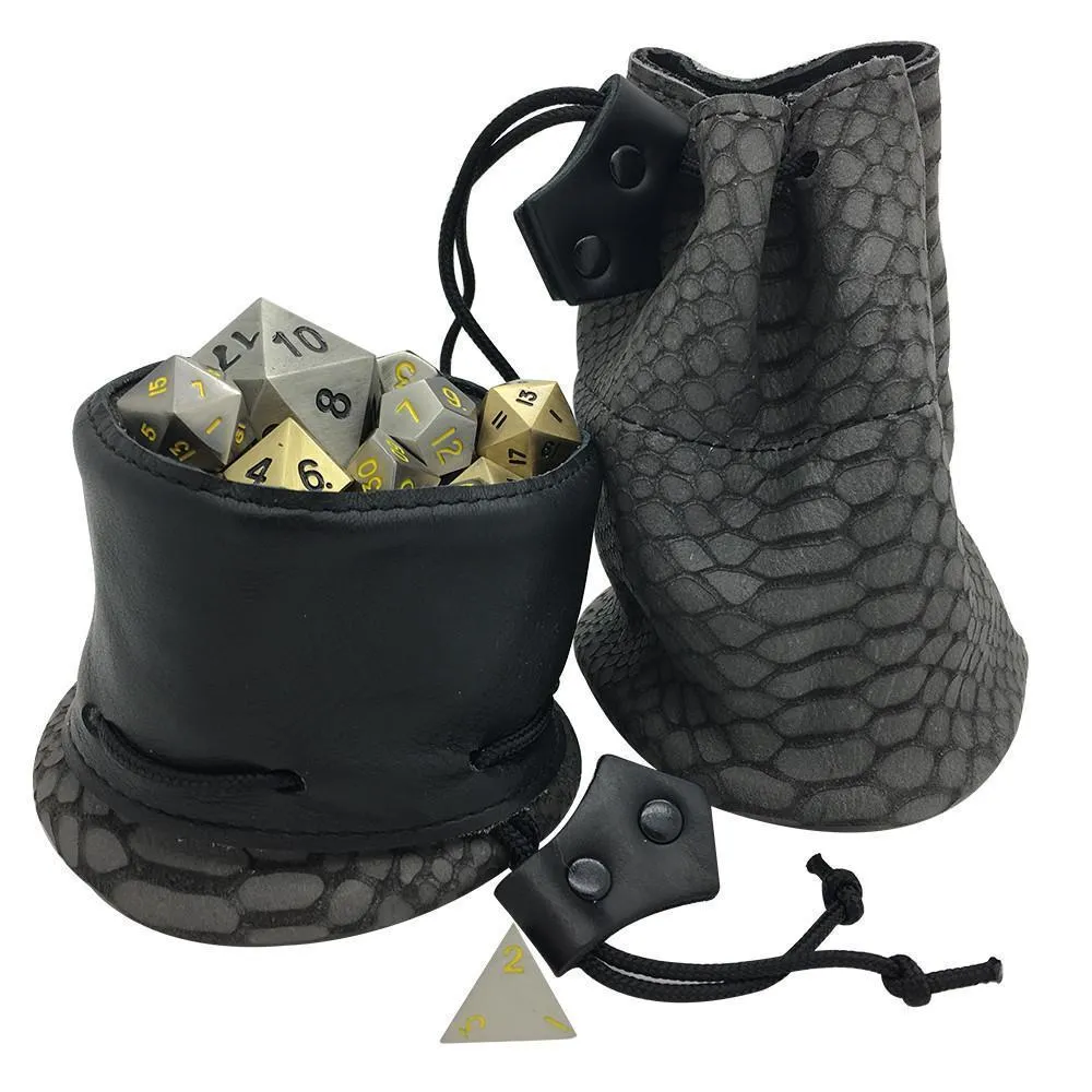 Gray and Black Cobra Scale Leather Dice Bag / Dice Cup Transformer