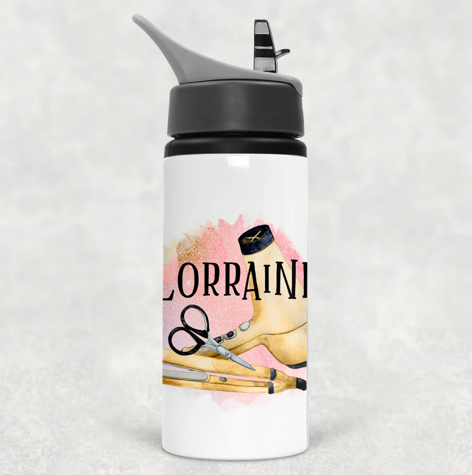 Hairdresser Personalised Aluminium Straw Water Bottle 650ml