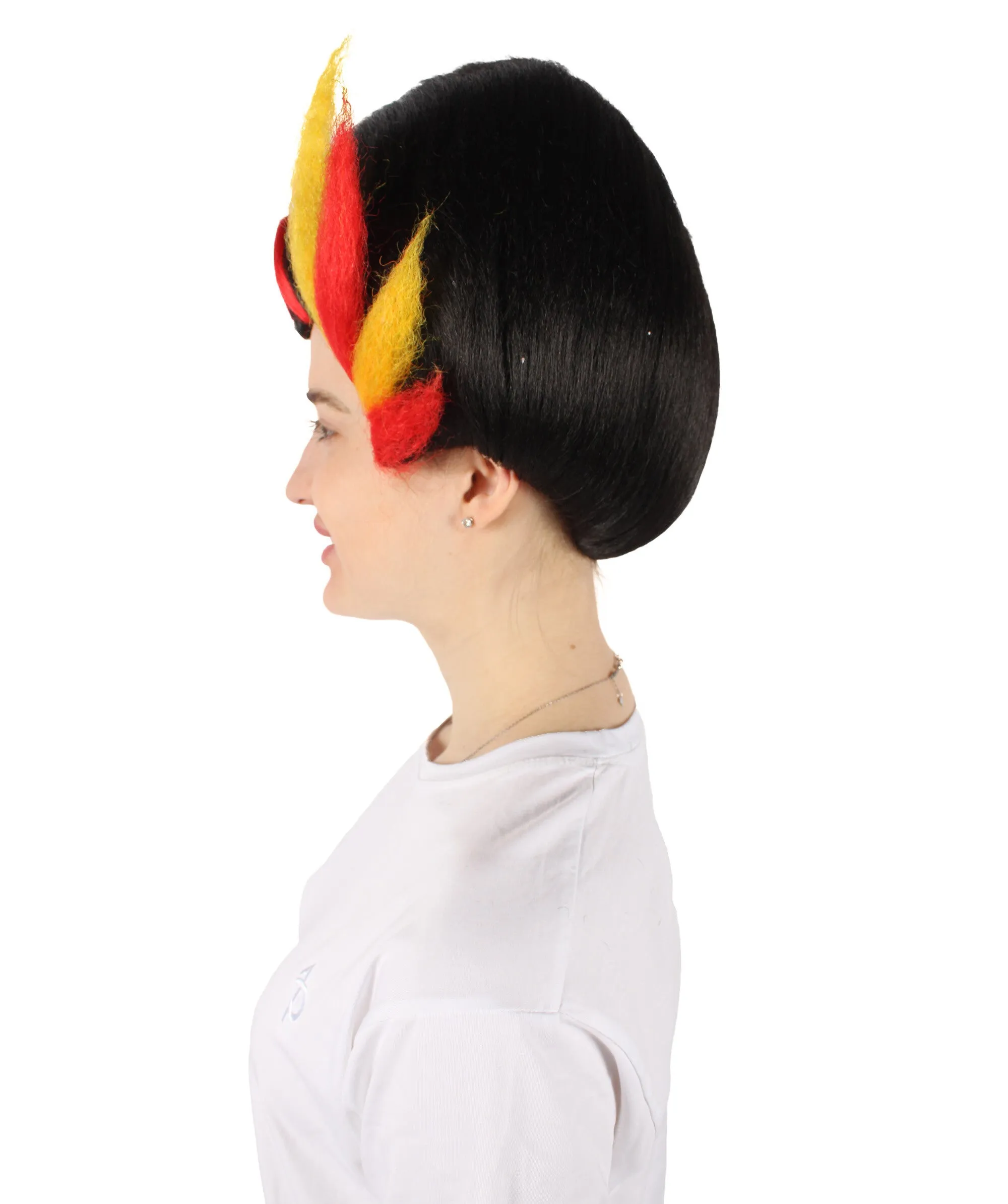 HPO Adult Women's Video Game Antagonist Second Boss Black with Highlights Spike Wig| Flame-retardant Synthetic Fiber