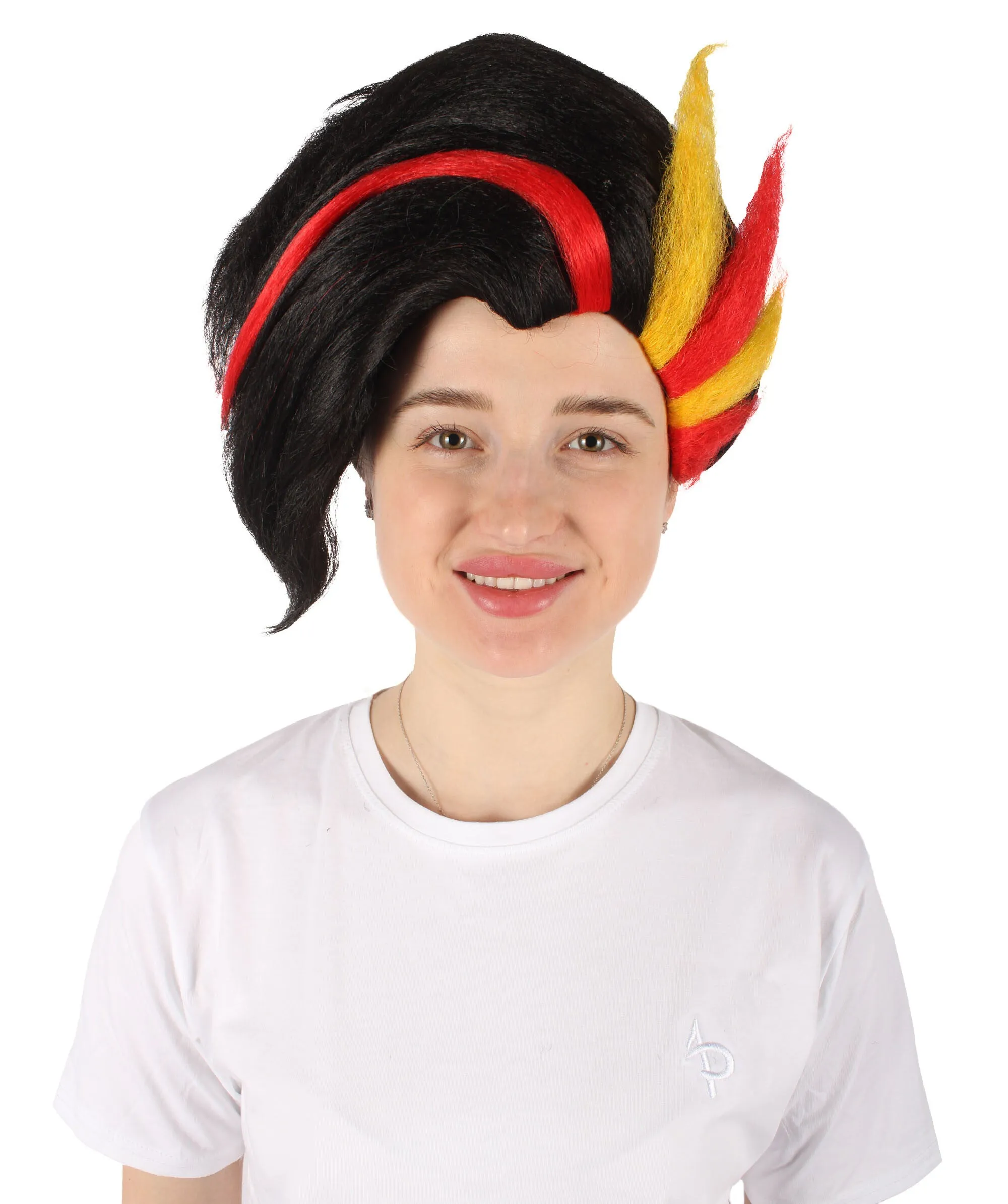 HPO Adult Women's Video Game Antagonist Second Boss Black with Highlights Spike Wig| Flame-retardant Synthetic Fiber
