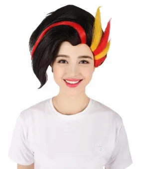 HPO Adult Women's Video Game Antagonist Second Boss Black with Highlights Spike Wig| Flame-retardant Synthetic Fiber