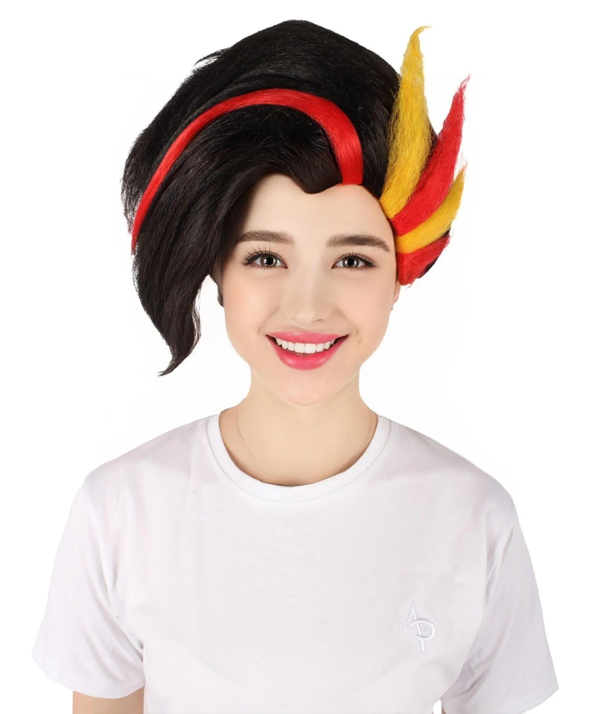 HPO Adult Women's Video Game Antagonist Second Boss Black with Highlights Spike Wig| Flame-retardant Synthetic Fiber