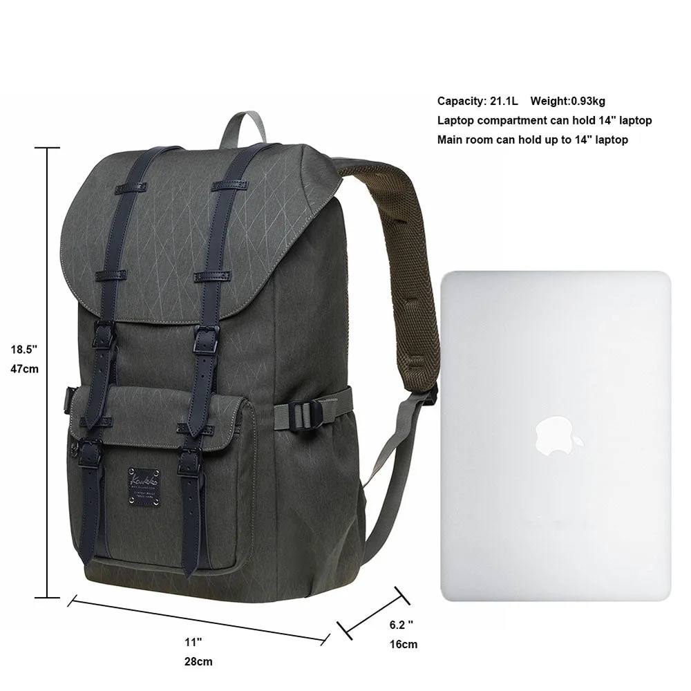 KAUKKO backpack women men daypack with laptop compartment for 14 inch notebook for leisure job university travel hiking, 21L (green EP5-18)