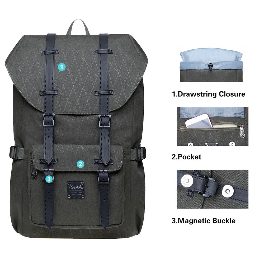 KAUKKO backpack women men daypack with laptop compartment for 14 inch notebook for leisure job university travel hiking, 21L (green EP5-18)