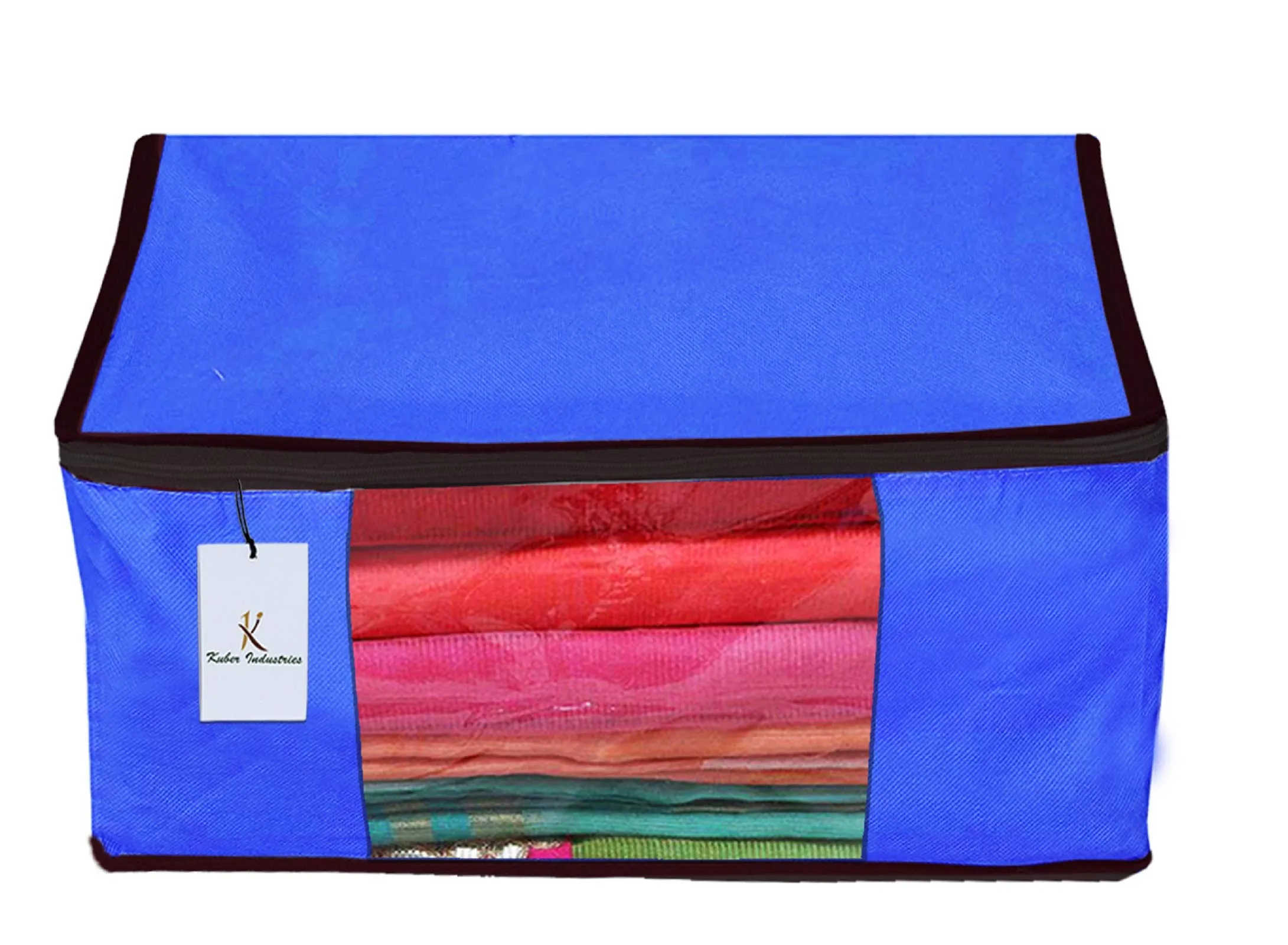 Kuber Industries 3 Piece Non Woven Fabric Transparent Window Saree Cover Set(Brown, Pink and Royal Blue)