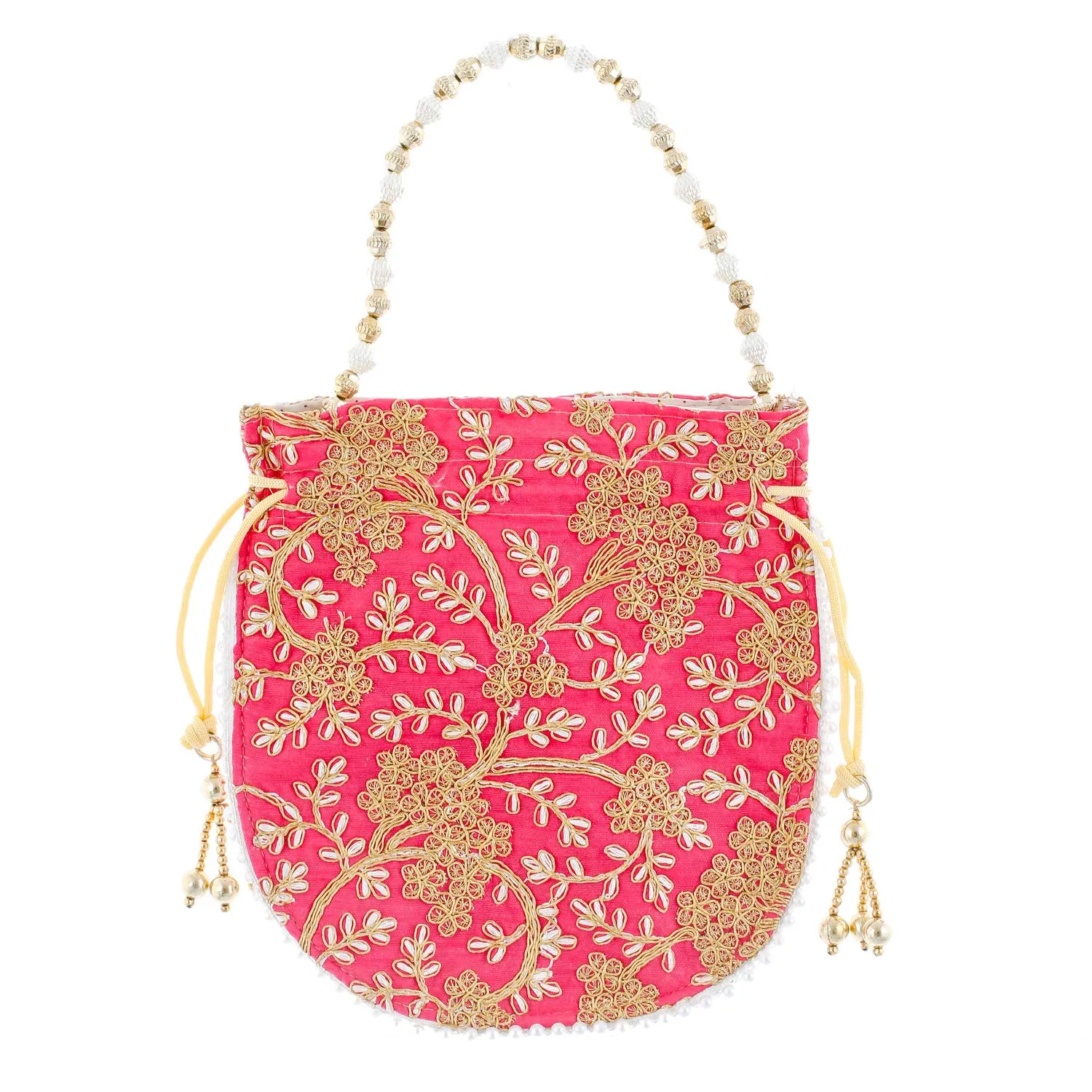 Kuber Industries Ethnic Clutch Silk 2 Pieces Potli Batwa Pouch Bag with Beadwork Gift for Women (Green & Pink) - CTKTC42151