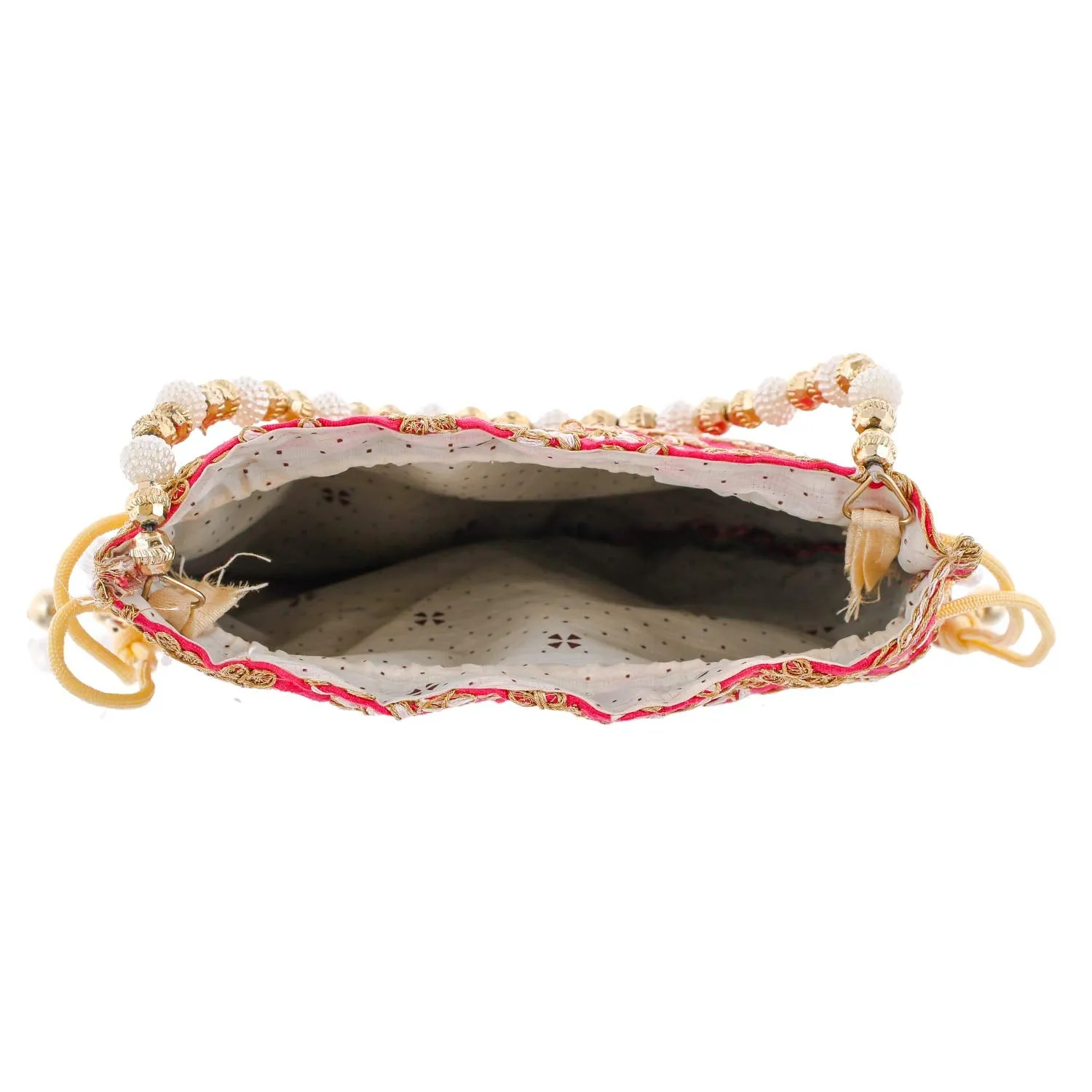 Kuber Industries Ethnic Clutch Silk 2 Pieces Potli Batwa Pouch Bag with Beadwork Gift for Women (Green & Pink) - CTKTC42151