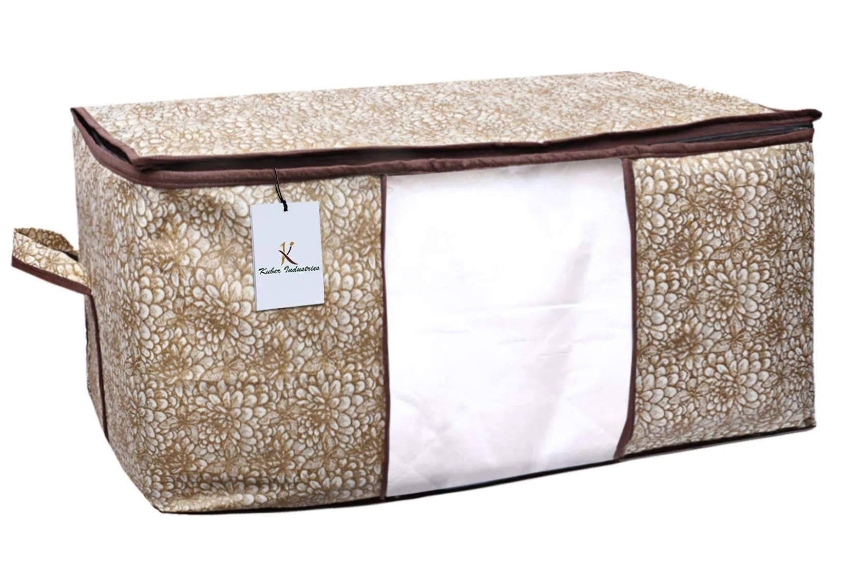 Kuber Industries Flower Design Underbed Storage Bag, Storage Organiser, Blanket Cover Set of 6 - Golden Brown, Extra Large Size - CTKTC15255, Standard (CTKTC0015255)