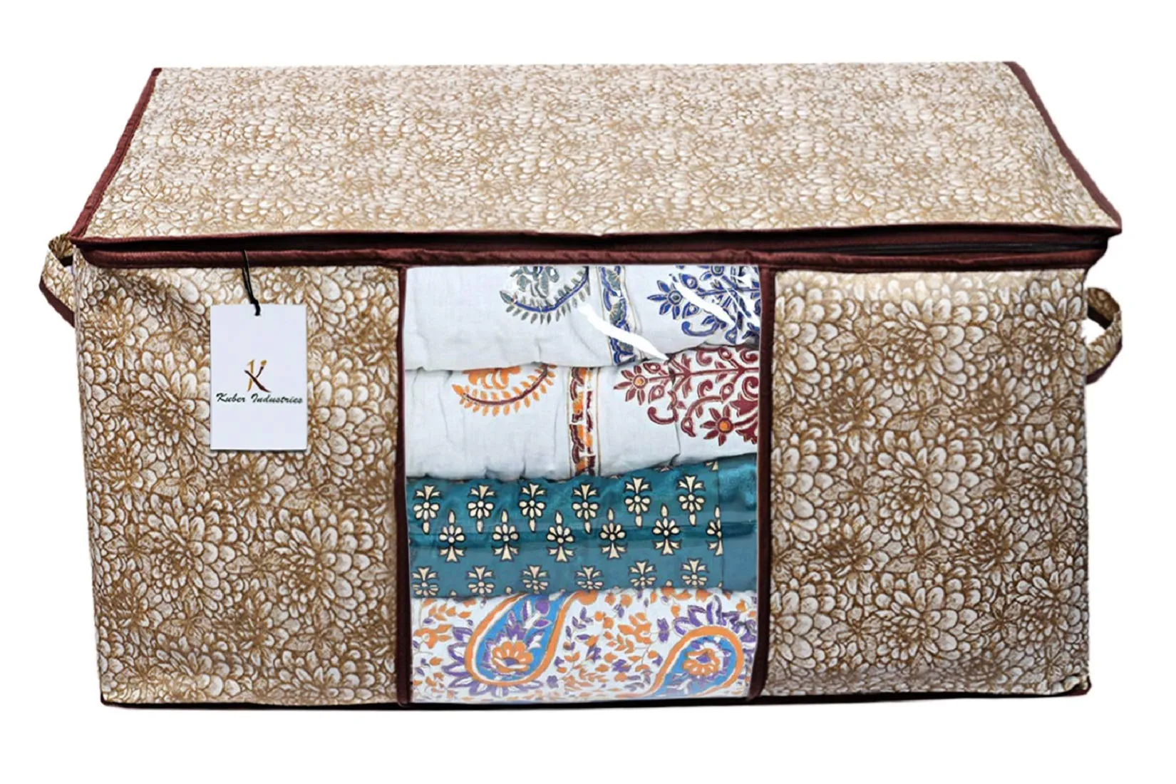 Kuber Industries Flower Design Underbed Storage Bag, Storage Organiser, Blanket Cover Set of 6 - Golden Brown, Extra Large Size - CTKTC15255, Standard (CTKTC0015255)